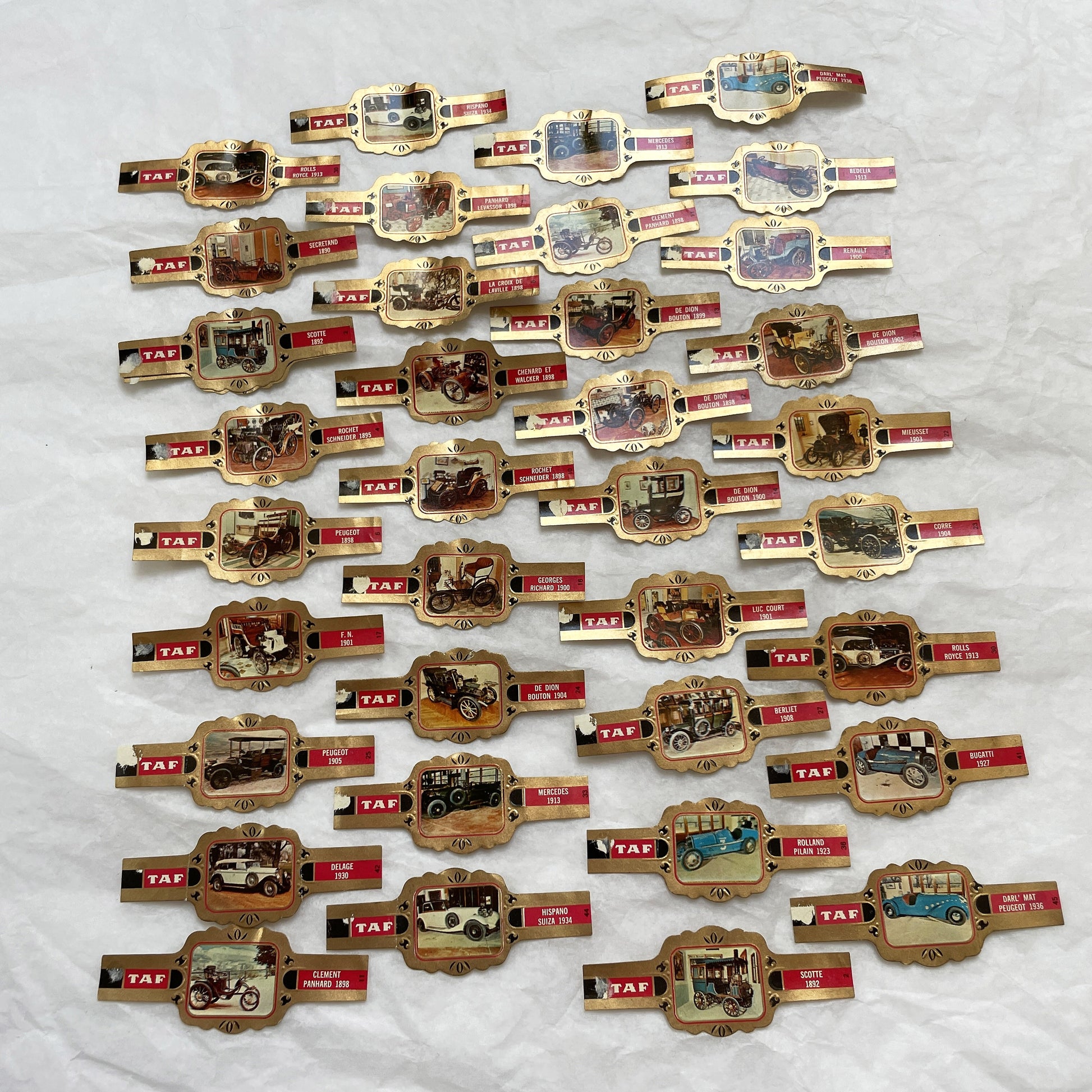 1970s - 37 Vintage Car Cigar Bands Collection - Antique Automobile Ephemera - Tobacco Labels - Early Motoring History Collectibles