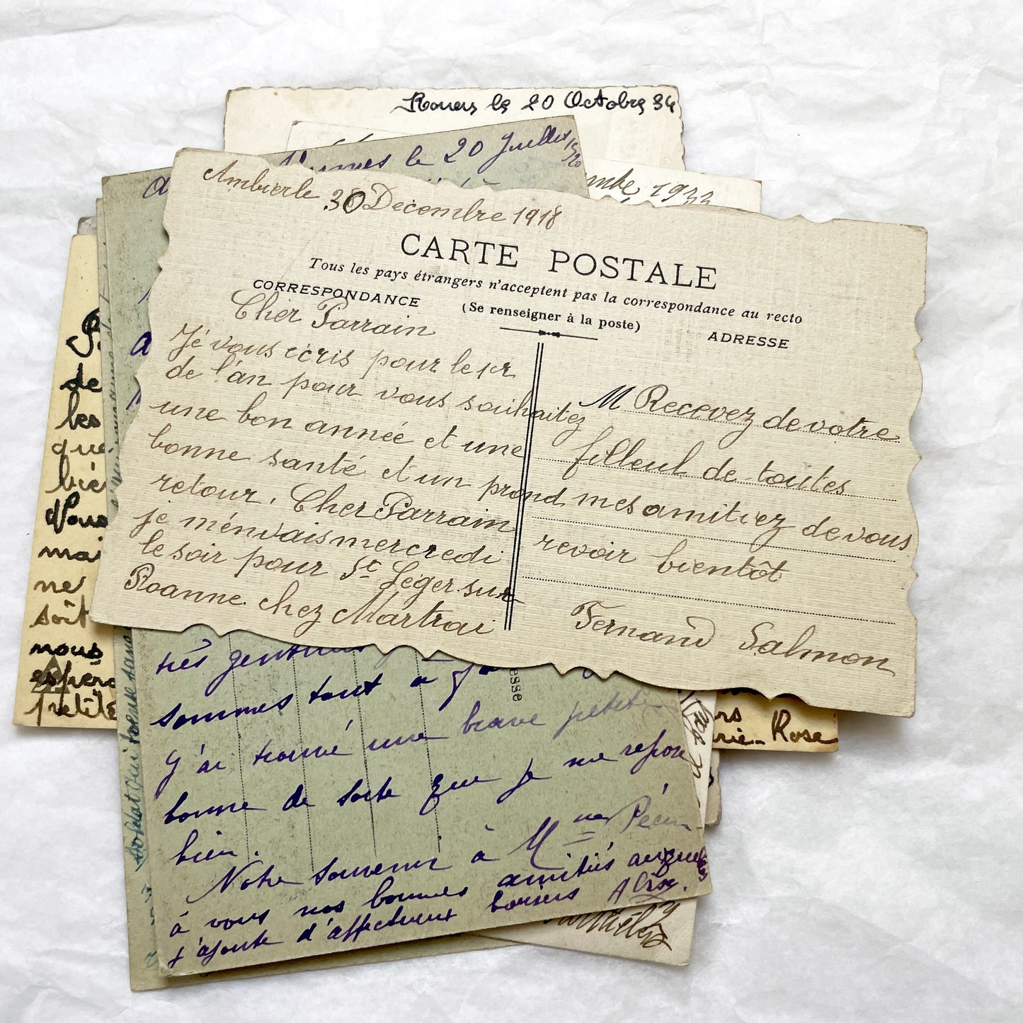 1910s-1940s - Seven French Handwritten Postcards - Vintage Paper Artifacts France