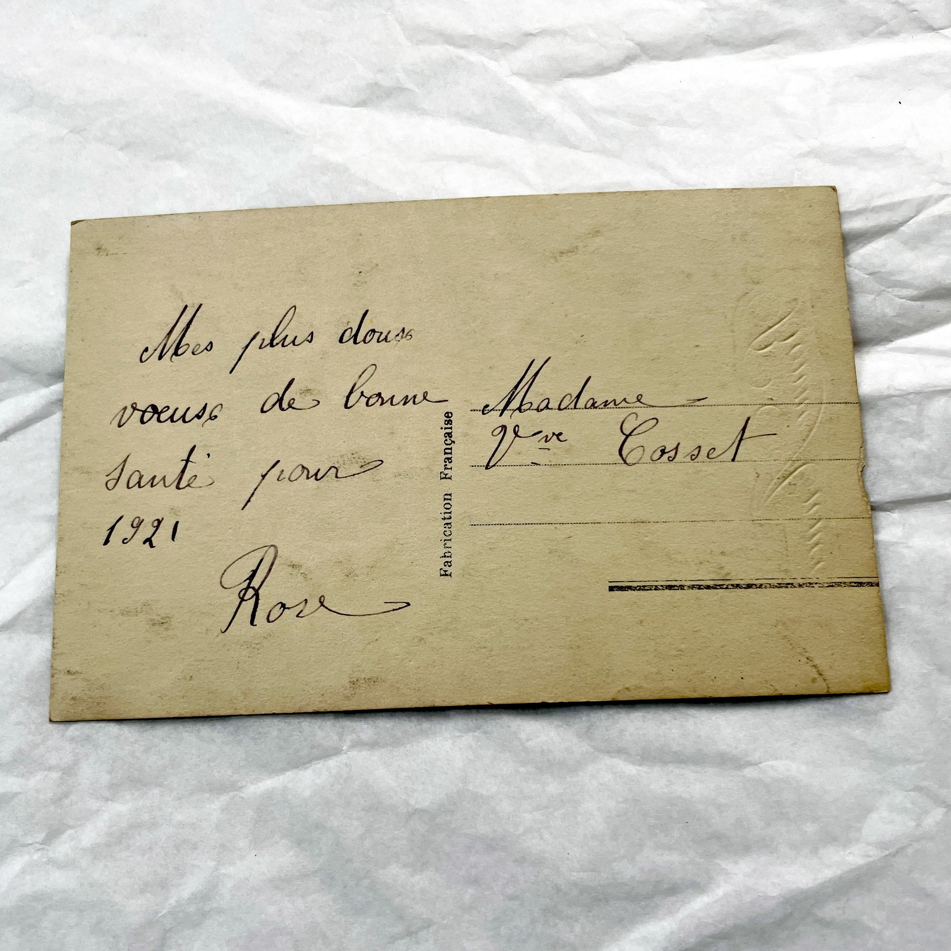 1920s - Vintage French New Year Postcard - Floral Design - Holly & Mistletoe Berries - Chromolithography Art - Antique Ephemera