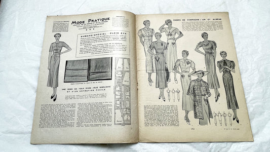1930s - Vintage French Fashion Magazine Mode Pratique - April 1938 - Summer Styles, Sewing Patterns, Home Decor - Art Deco Era Collectible