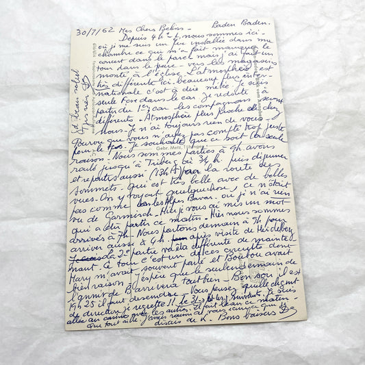 1960s - Eight French Postcards - Handwritten Correspondence - Travel Mementos - Historical Ephemera - France Germany - Antique Paper Lot