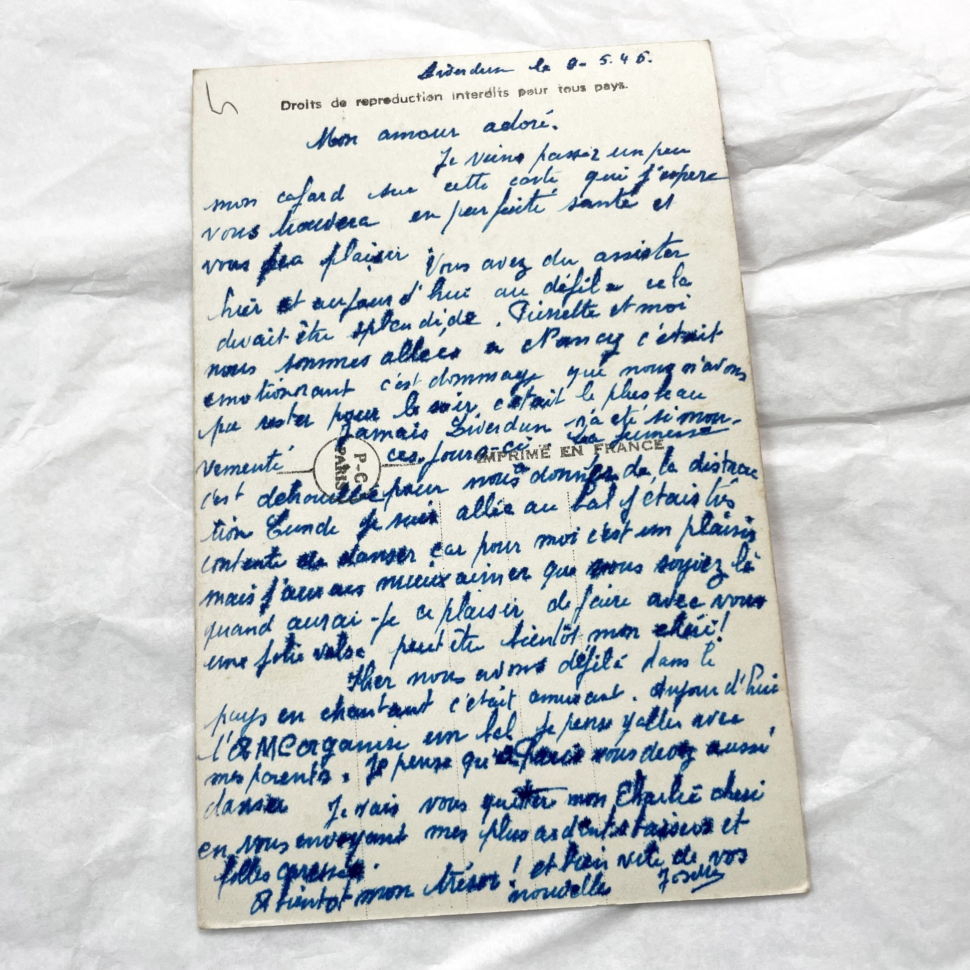 1940s - French Romance Postcard - The Road Of Love Couple Embracing - Sentimental French Card Collectible - Retro Ephemera Art