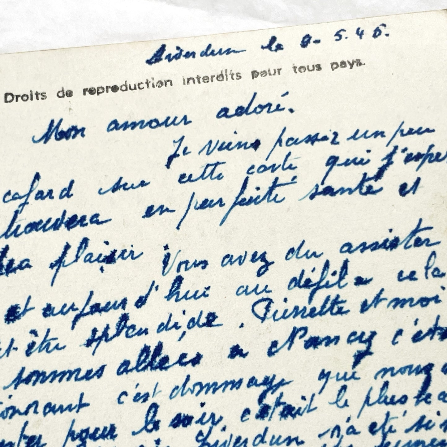 1940s - French Romance Postcard - The Road Of Love Couple Embracing - Sentimental French Card Collectible - Retro Ephemera Art