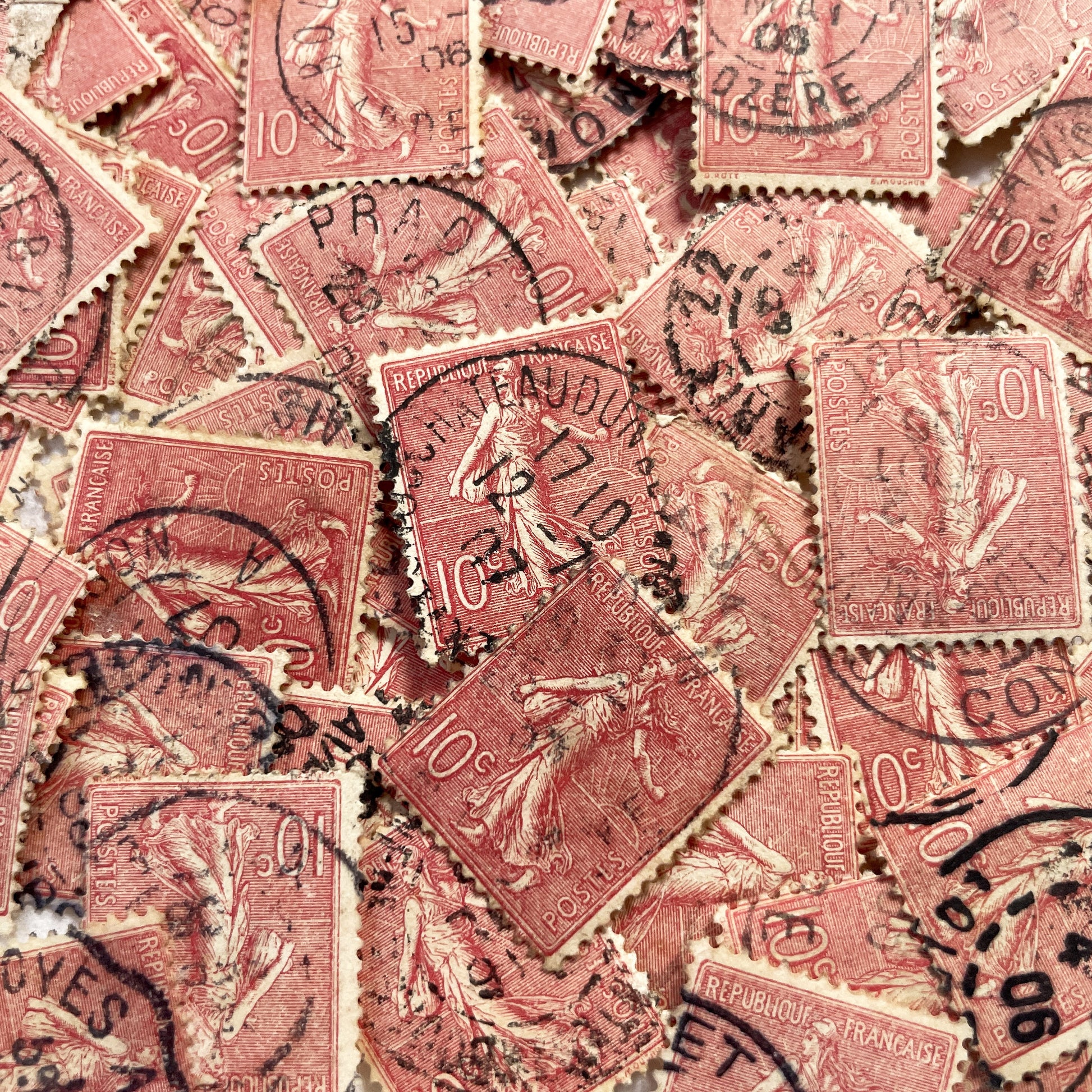 1910s - Set of 30 French Sower Stamps Collection - Semeuse Marianne Philately - Vintage Used Postage Marks - Historical Ephemera Lot