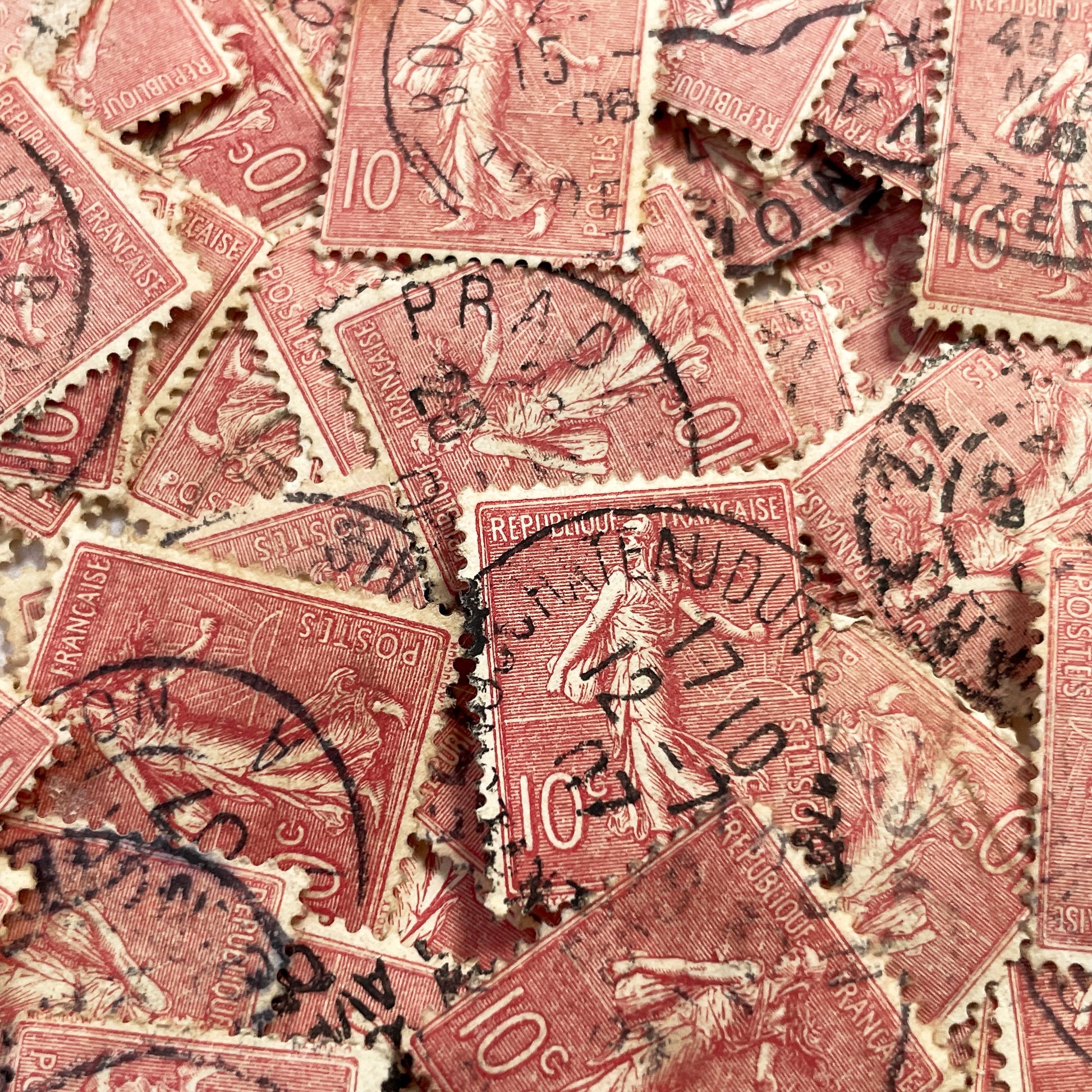 1910s - Set of 30 French Sower Stamps Collection - Semeuse Marianne Philately - Vintage Used Postage Marks - Historical Ephemera Lot