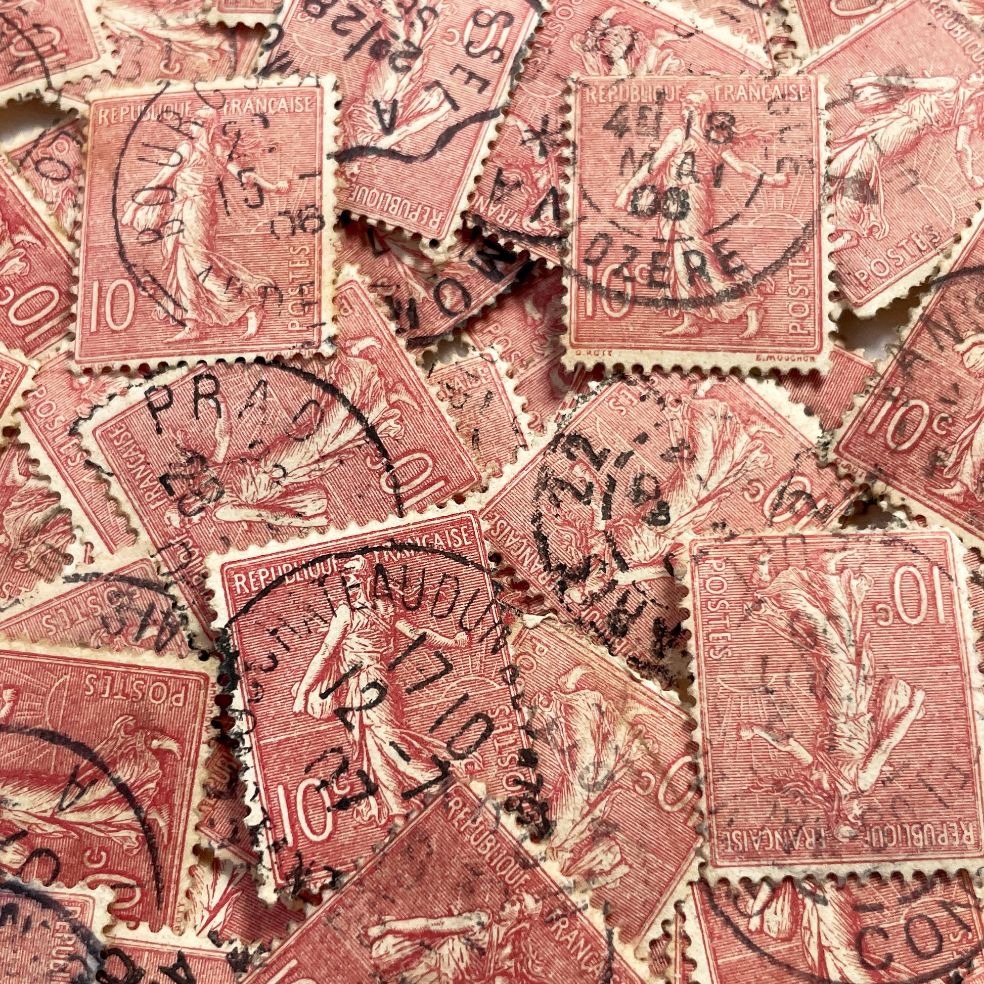 1910s - Set of 30 French Sower Stamps Collection - Semeuse Marianne Philately - Vintage Used Postage Marks - Historical Ephemera Lot