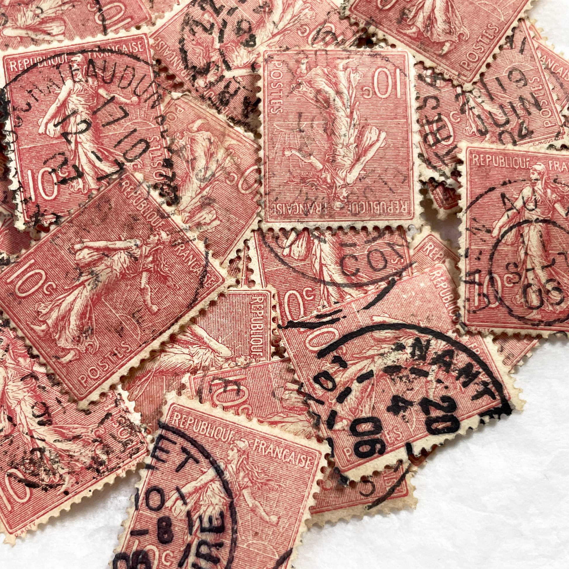 1910s - Set of 30 French Sower Stamps Collection - Semeuse Marianne Philately - Vintage Used Postage Marks - Historical Ephemera Lot