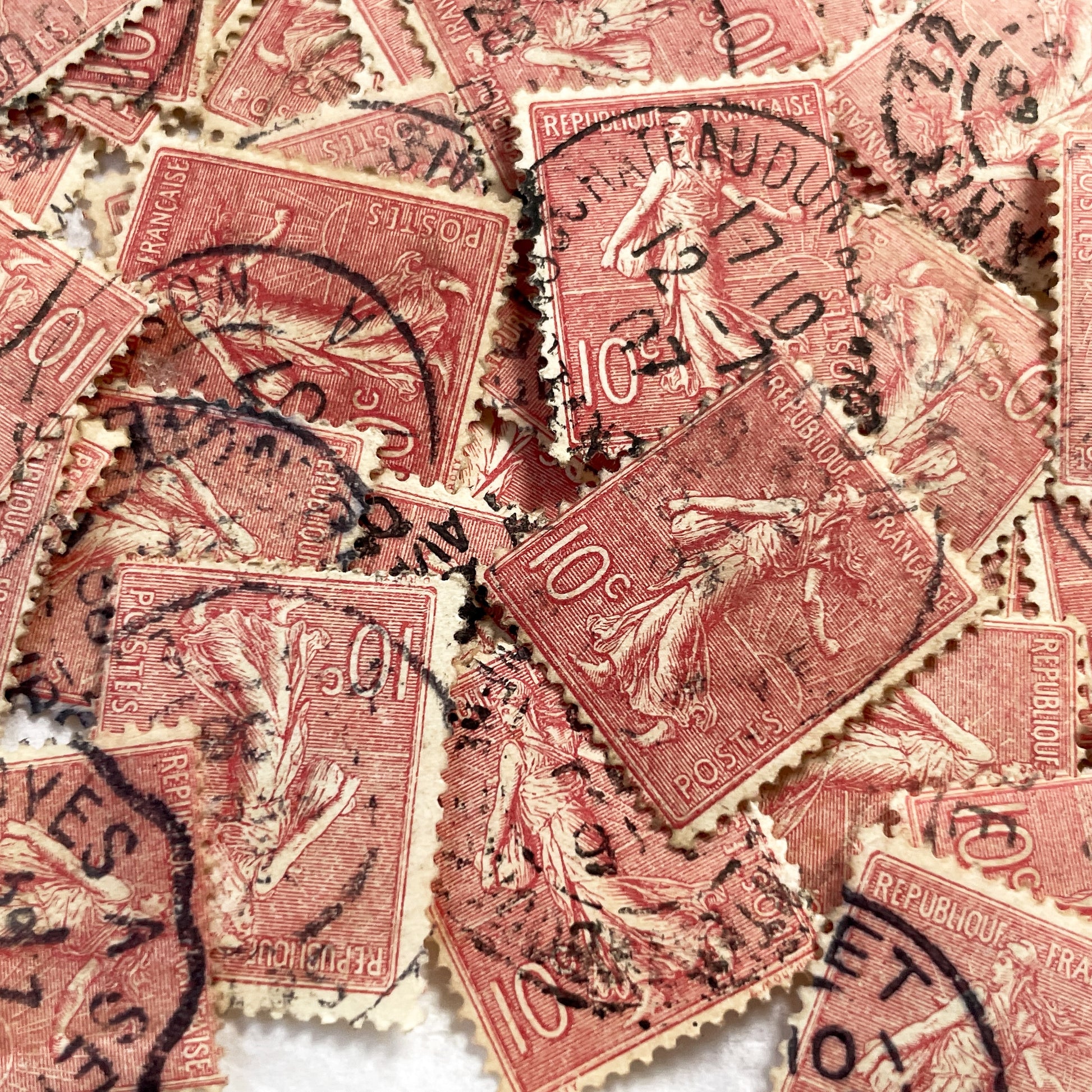 1910s - Set of 30 French Sower Stamps Collection - Semeuse Marianne Philately - Vintage Used Postage Marks - Historical Ephemera Lot
