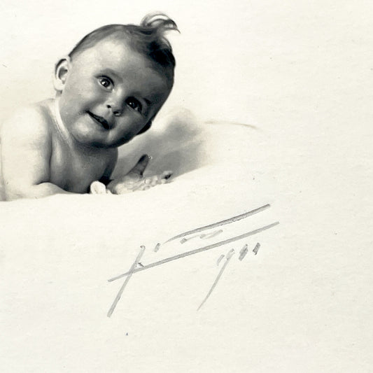 1940s - Adorable Vintage Baby Photograph - Smiling Infant Portrait - Black And White Print - French Family Keepsake From 1941