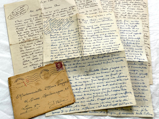 1940s - Two Long Original Handwritten French Love Letters - Evocative WWII Era Correspondence - Vintage Ephemera