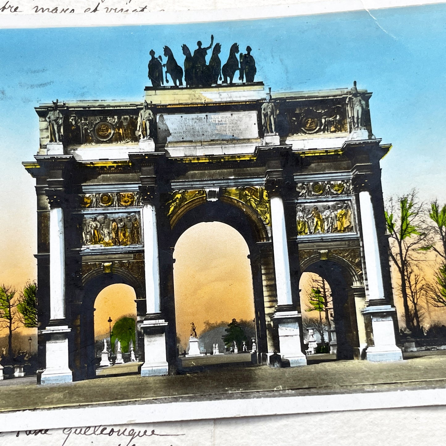 1930s - Antique French Postcard - Paris Arc de Triomphe du Carrousel - Hand Colored Landmark - Napoleonic Monument - Vintage City View