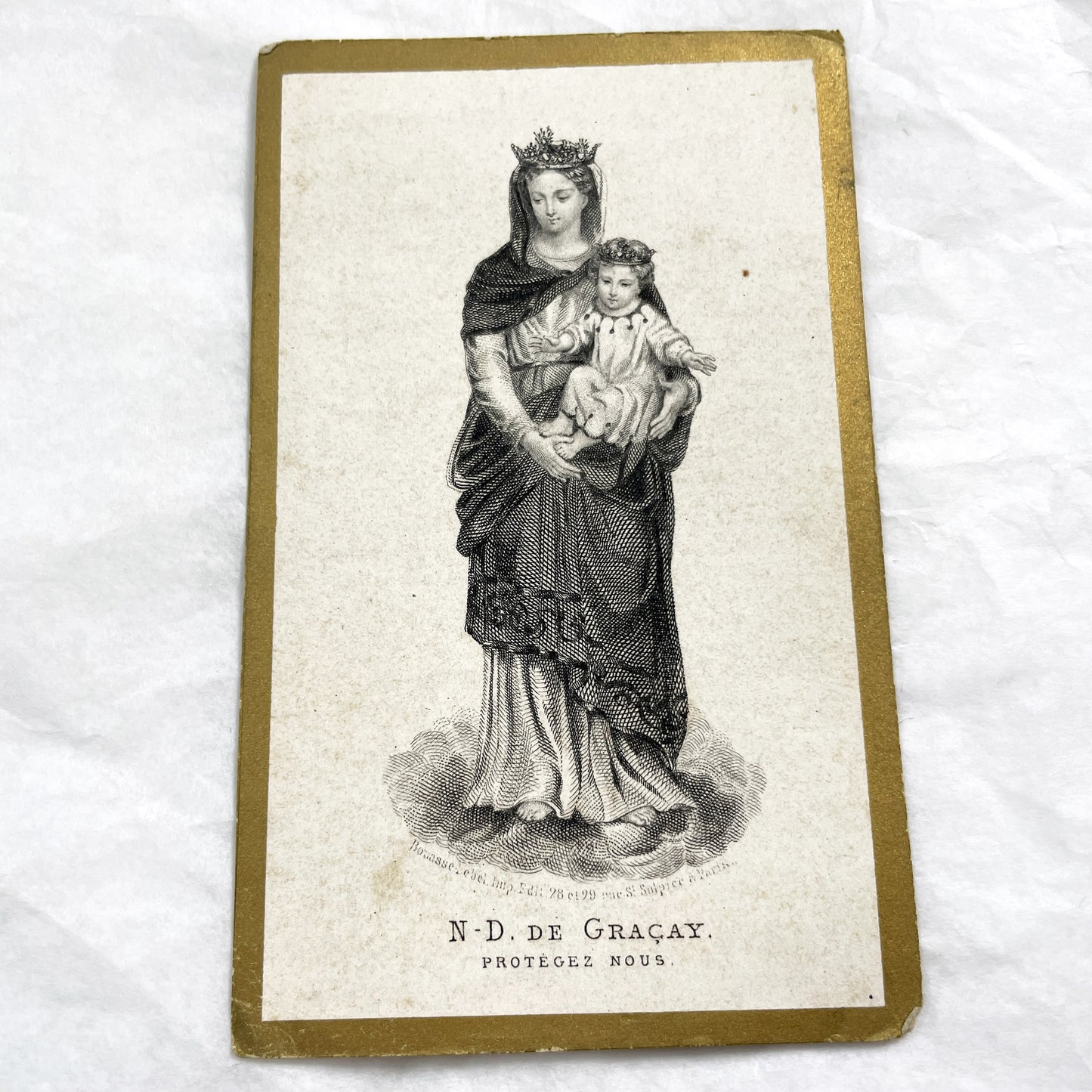 1900s - Antique French Religious Card - Our Lady of Gracay - Virgin Mary Infant Jesus - Devotional Art Print - Bouasse-Lebel