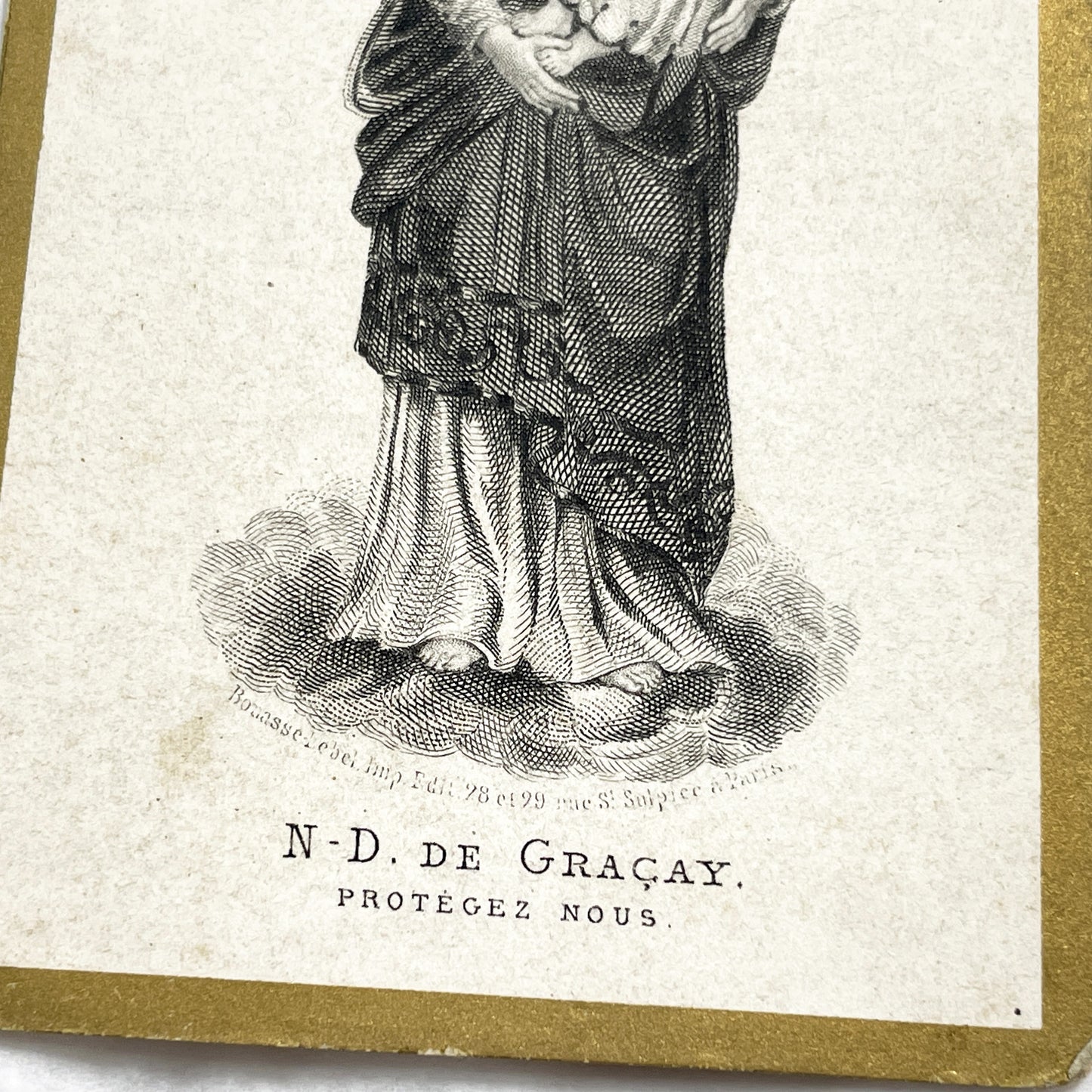 1900s - Antique French Religious Card - Our Lady of Gracay - Virgin Mary Infant Jesus - Devotional Art Print - Bouasse-Lebel