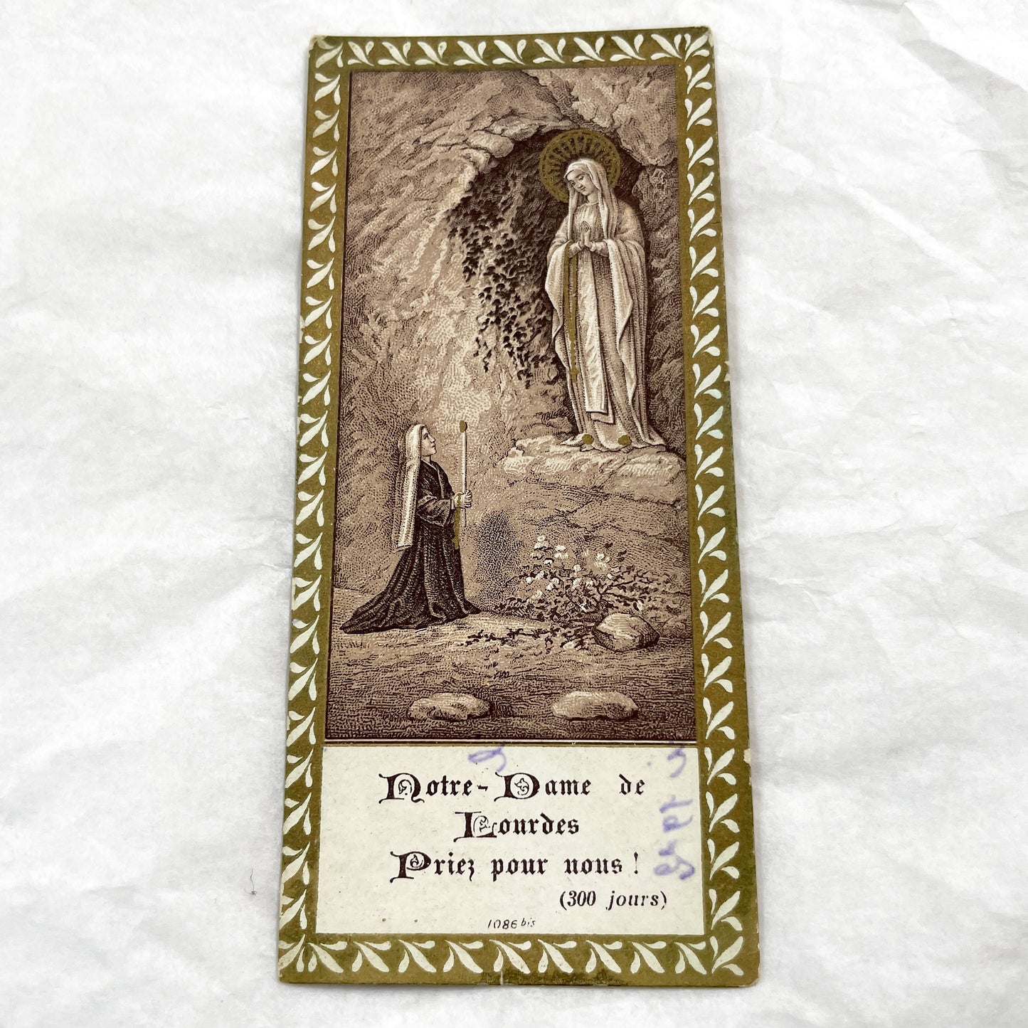 1910s - Vintage Our Lady of Lourdes Holy Card - Saint Bernadette Apparition - French Catholic Prayer Indulgence Card - Antique Devotional