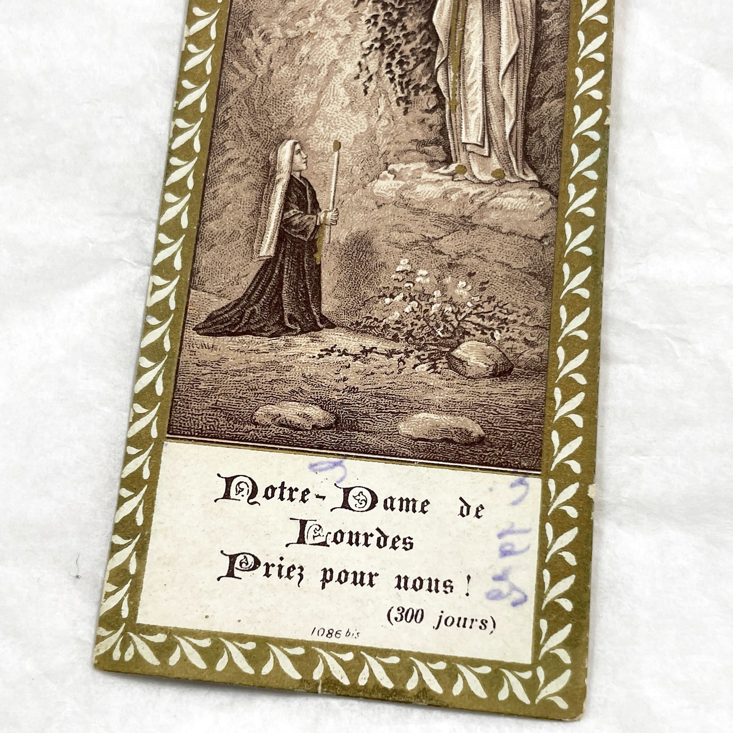 1910s - Vintage Our Lady of Lourdes Holy Card - Saint Bernadette Apparition - French Catholic Prayer Indulgence Card - Antique Devotional