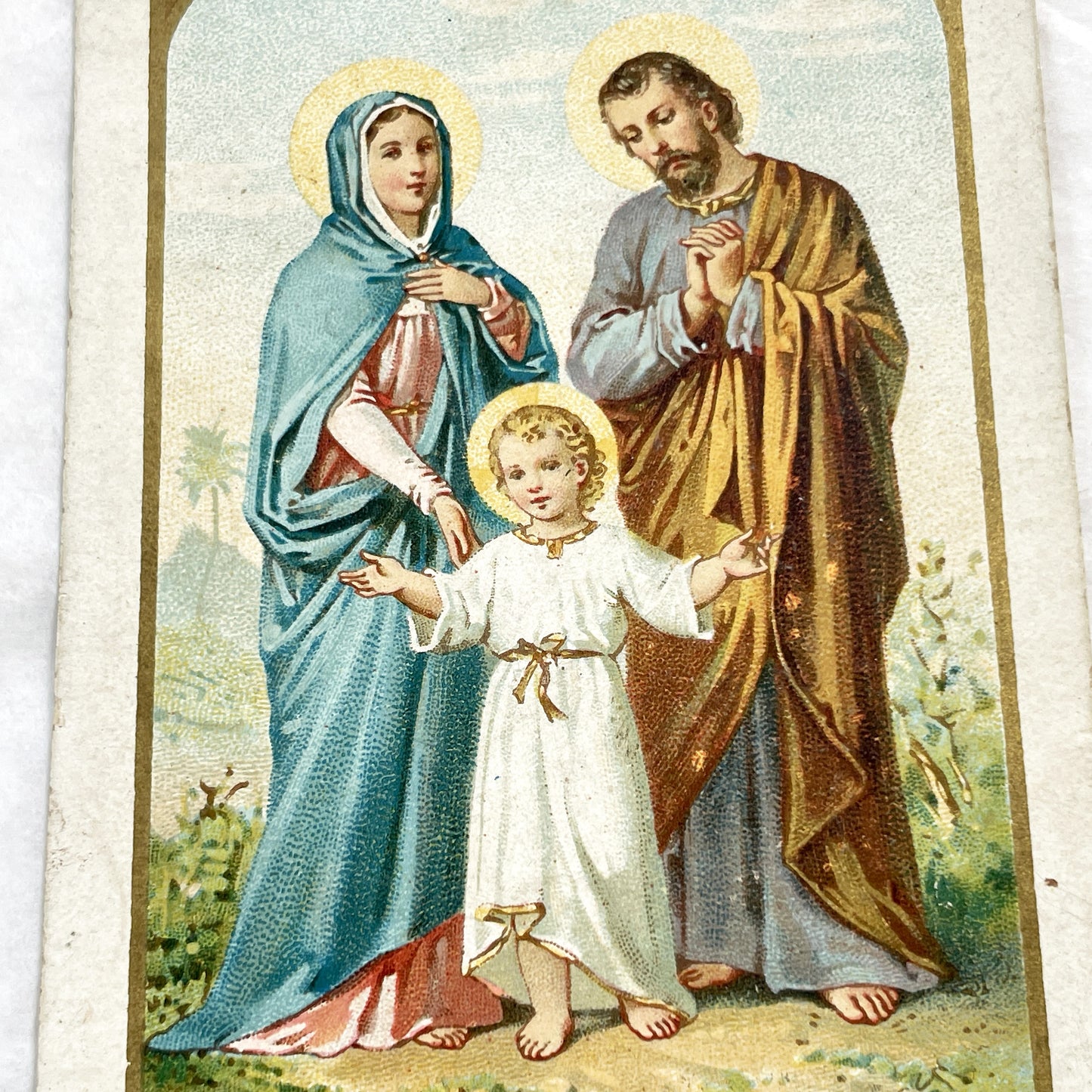 Late 19th - Holy Family Jesus Mary Joseph Religious Prayer Card - French Chromo Indulgence Catholic Art - Pope Leo XIII Devotion Collectible
