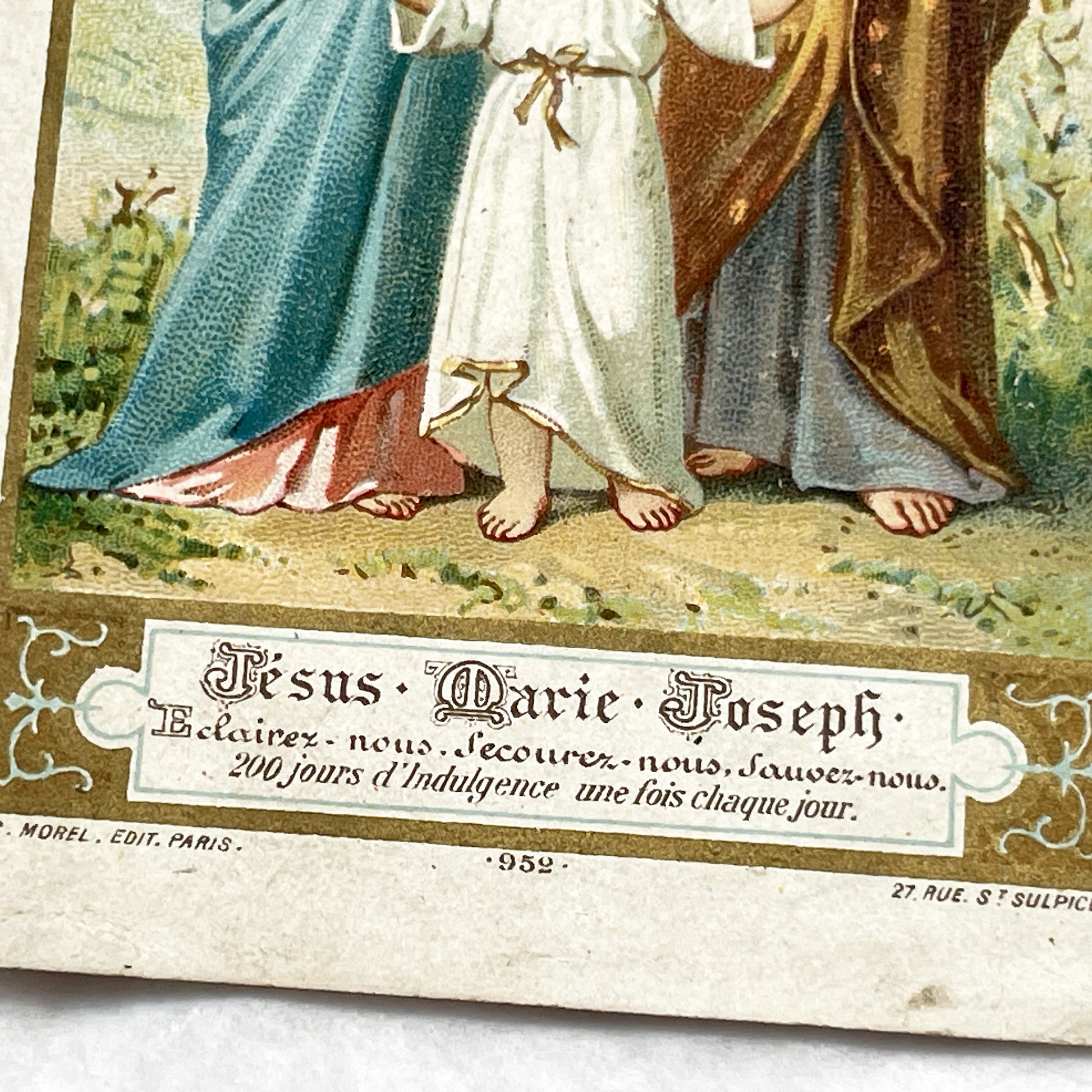 Late 19th - Holy Family Jesus Mary Joseph Religious Prayer Card - French Chromo Indulgence Catholic Art - Pope Leo XIII Devotion Collectible