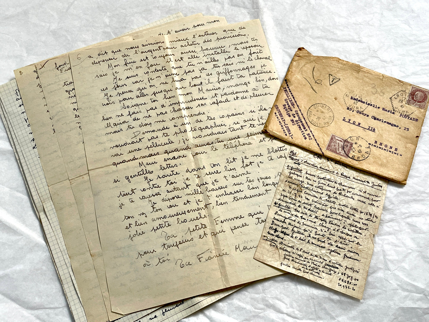 1940s - Two Original Handwritten French Love Letters - Evocative Wartime Correspondence between Beloved Lovers from the Home Front