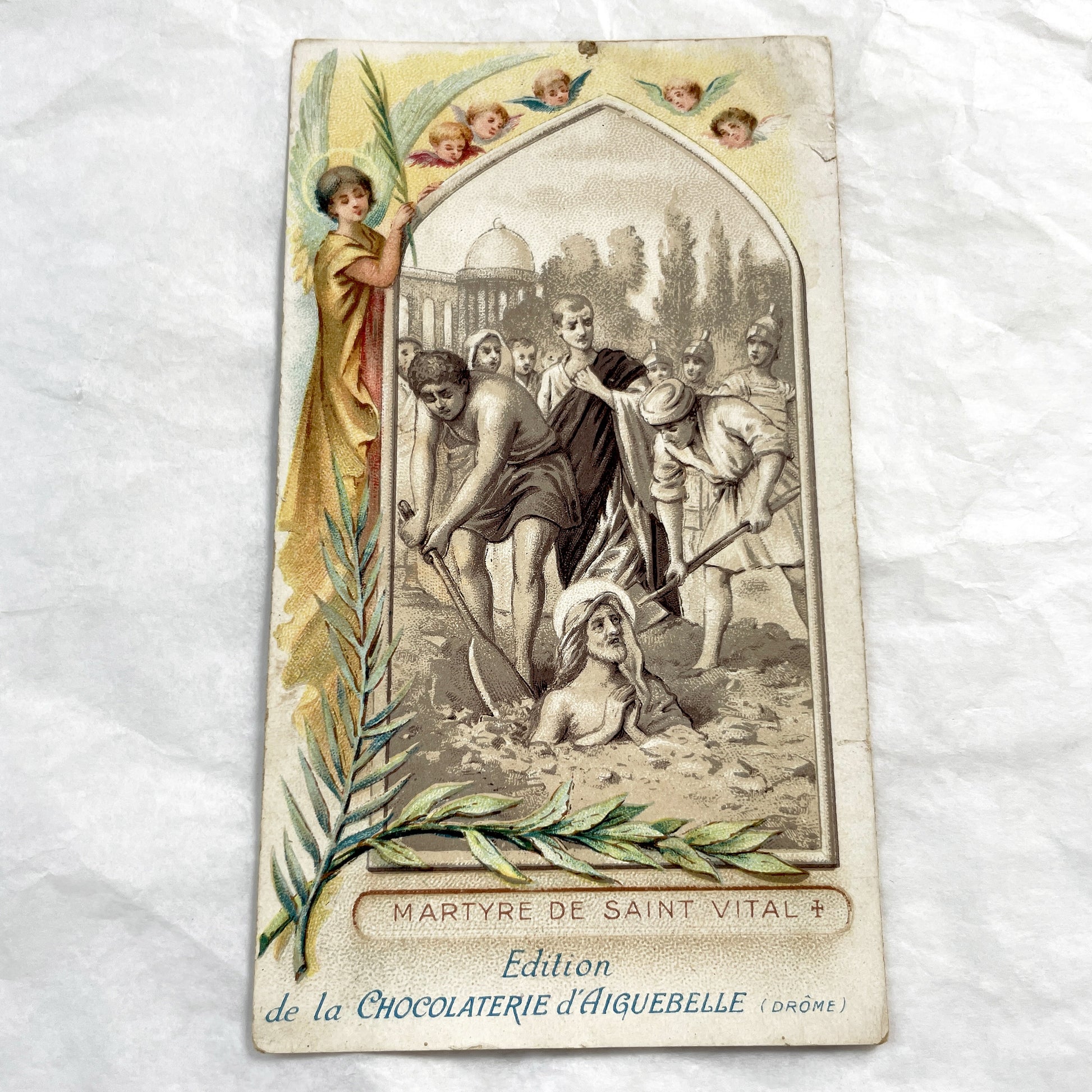 1900s - Vintage French Religious Card - Saint Vital of Ravenna Martyrdom - Chocolaterie D'Aiguebelle Advertising Chromo - Drôme Collectible