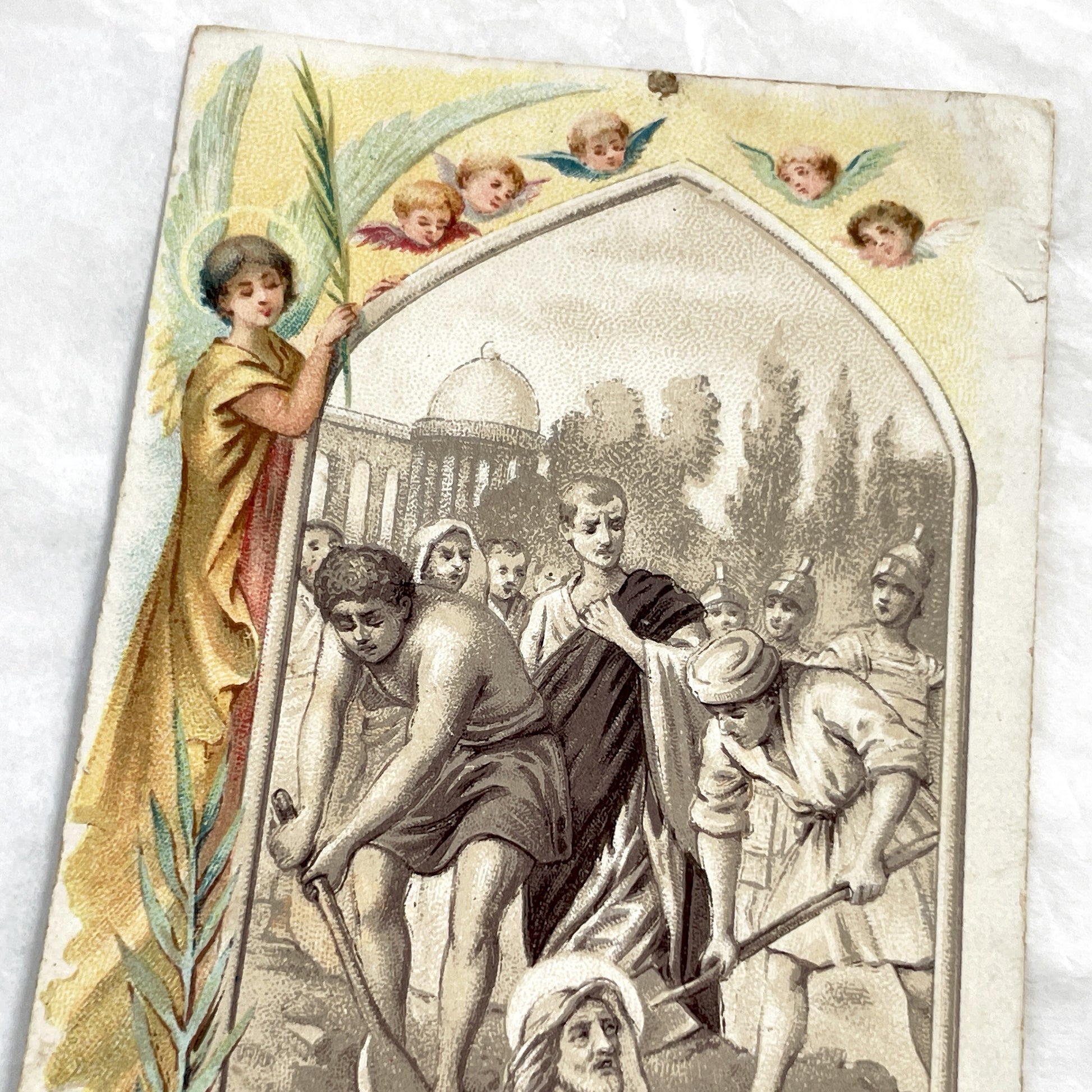 1900s - Vintage French Religious Card - Saint Vital of Ravenna Martyrdom - Chocolaterie D'Aiguebelle Advertising Chromo - Drôme Collectible