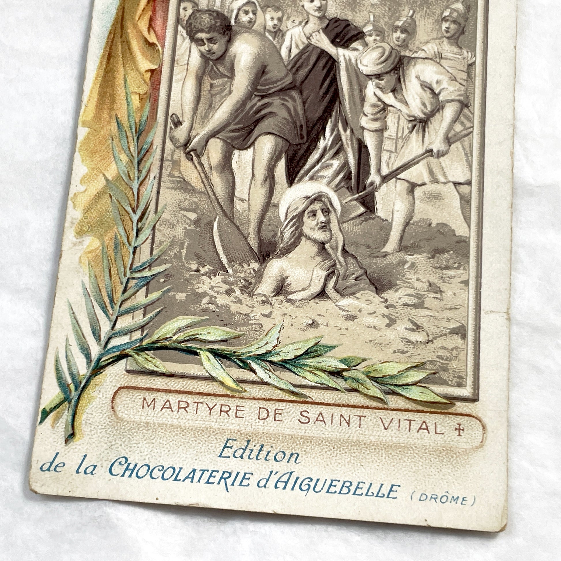 1900s - Vintage French Religious Card - Saint Vital of Ravenna Martyrdom - Chocolaterie D'Aiguebelle Advertising Chromo - Drôme Collectible