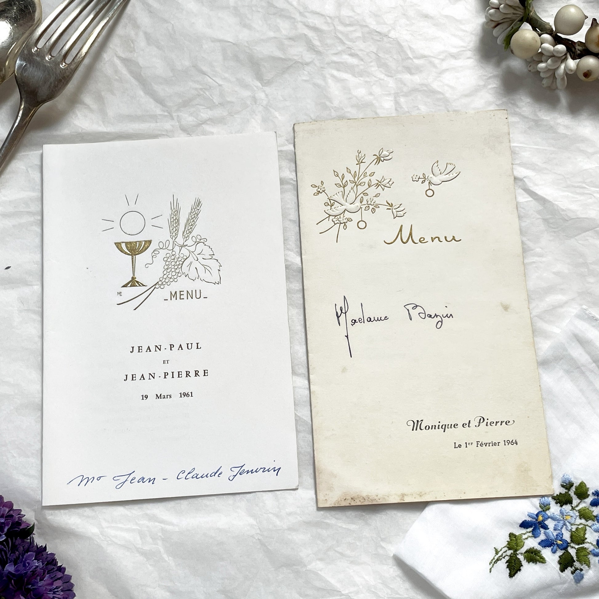 1960s - Vintage French Menus Duo - Celebratory Dining Ephemera - Mid-Century European Cuisine History - Collectible Paper Art