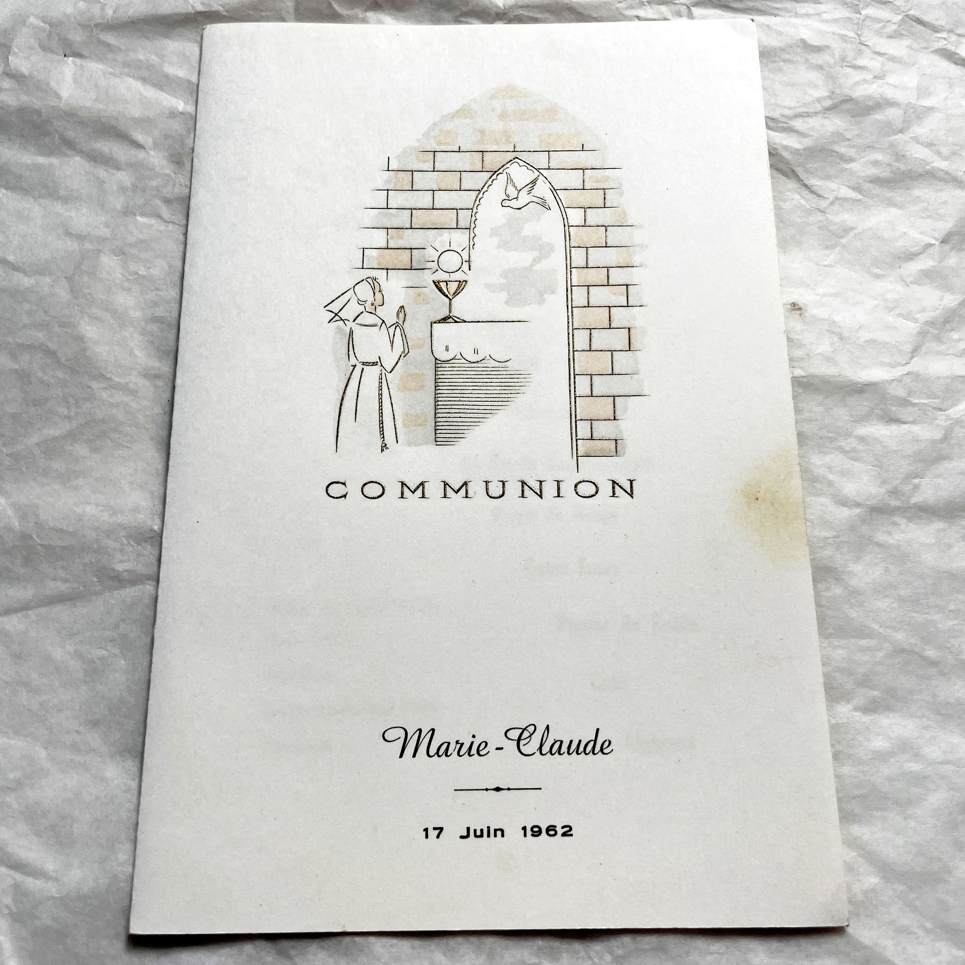 1960s - Vintage French Menu Card Set - Two Authentic Mid-Century Catholic Celebration Commemorative Menus - Dated 1961 & 1962