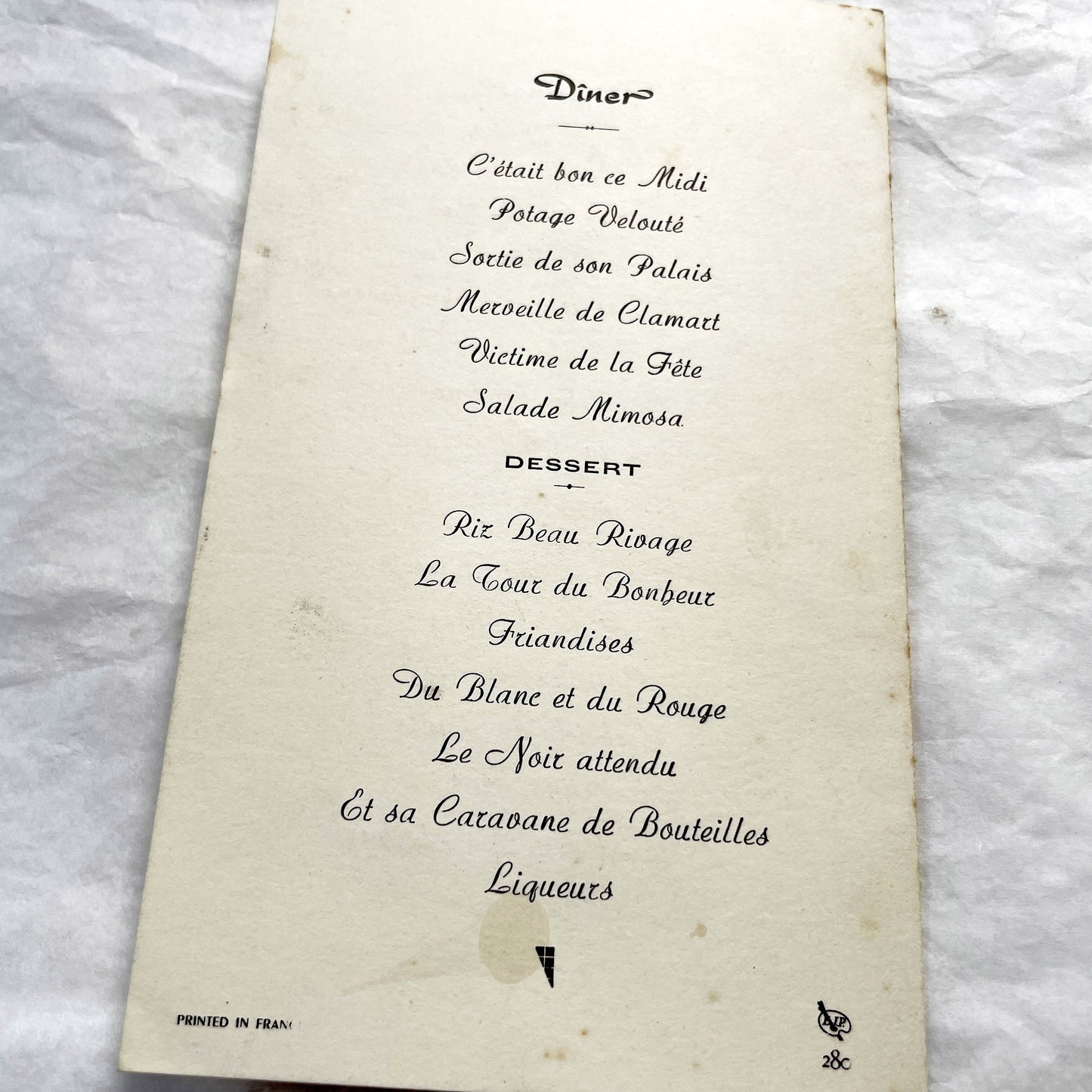 1960s - Vintage French Wedding Menu - Andrée Roger Wedding - June 1960 Event - Elegant Classic Illustration - Dinner Lunch Celebration
