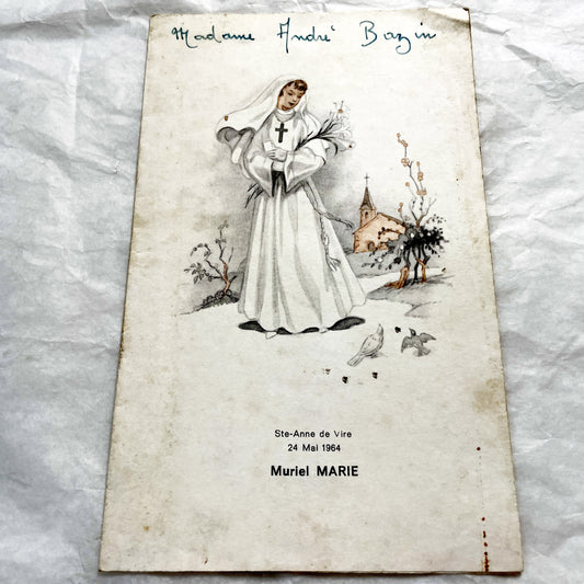 1960s - Vintage French First Communion Menu 1964 - Commemorative Menu - Retro French Religious Keepsake - Antique Paper Ephemera