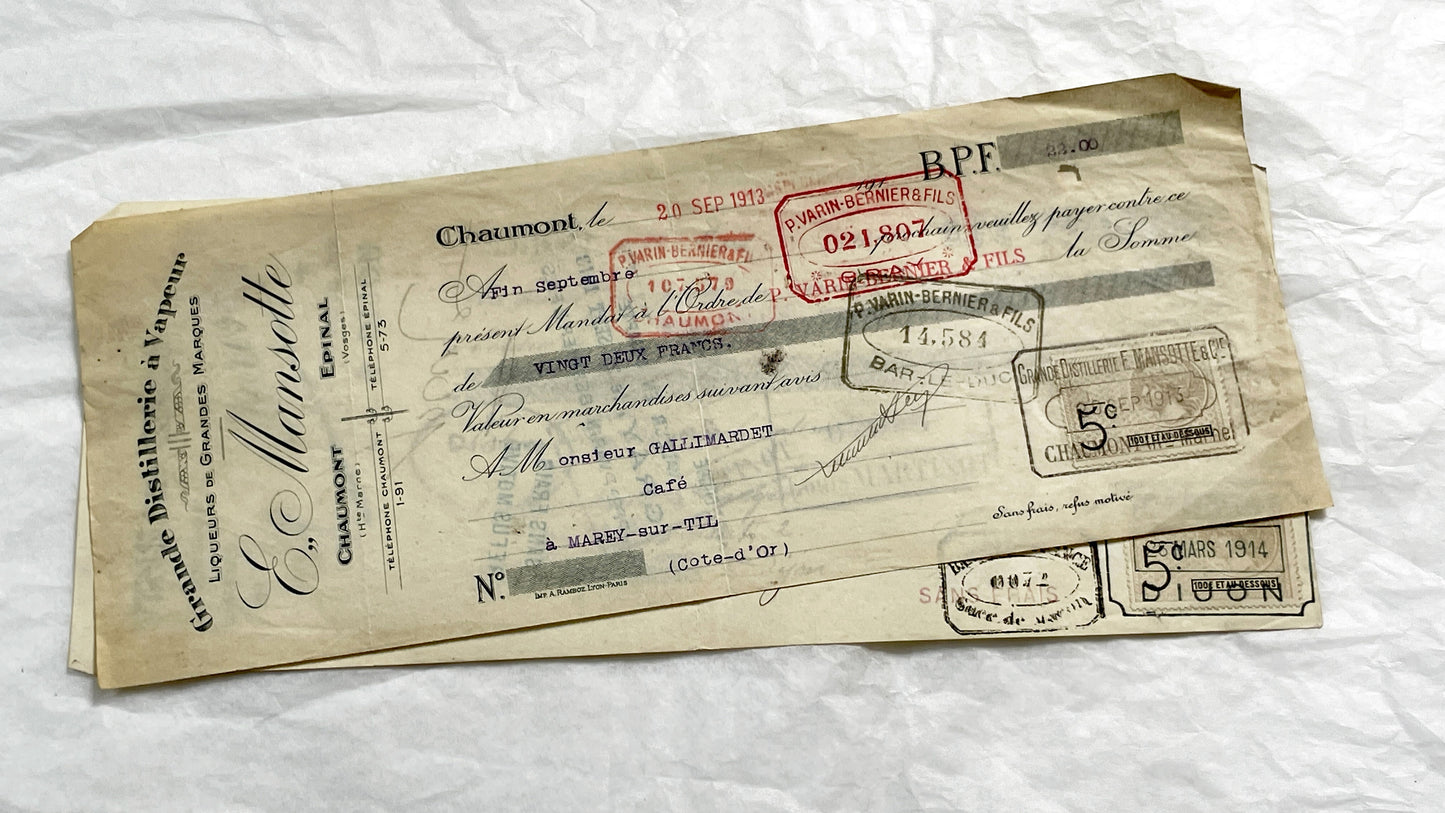 1920s - Lot of 6 Vintage French Bills of Exchange – Handwritten Commercial Documents with Stamps