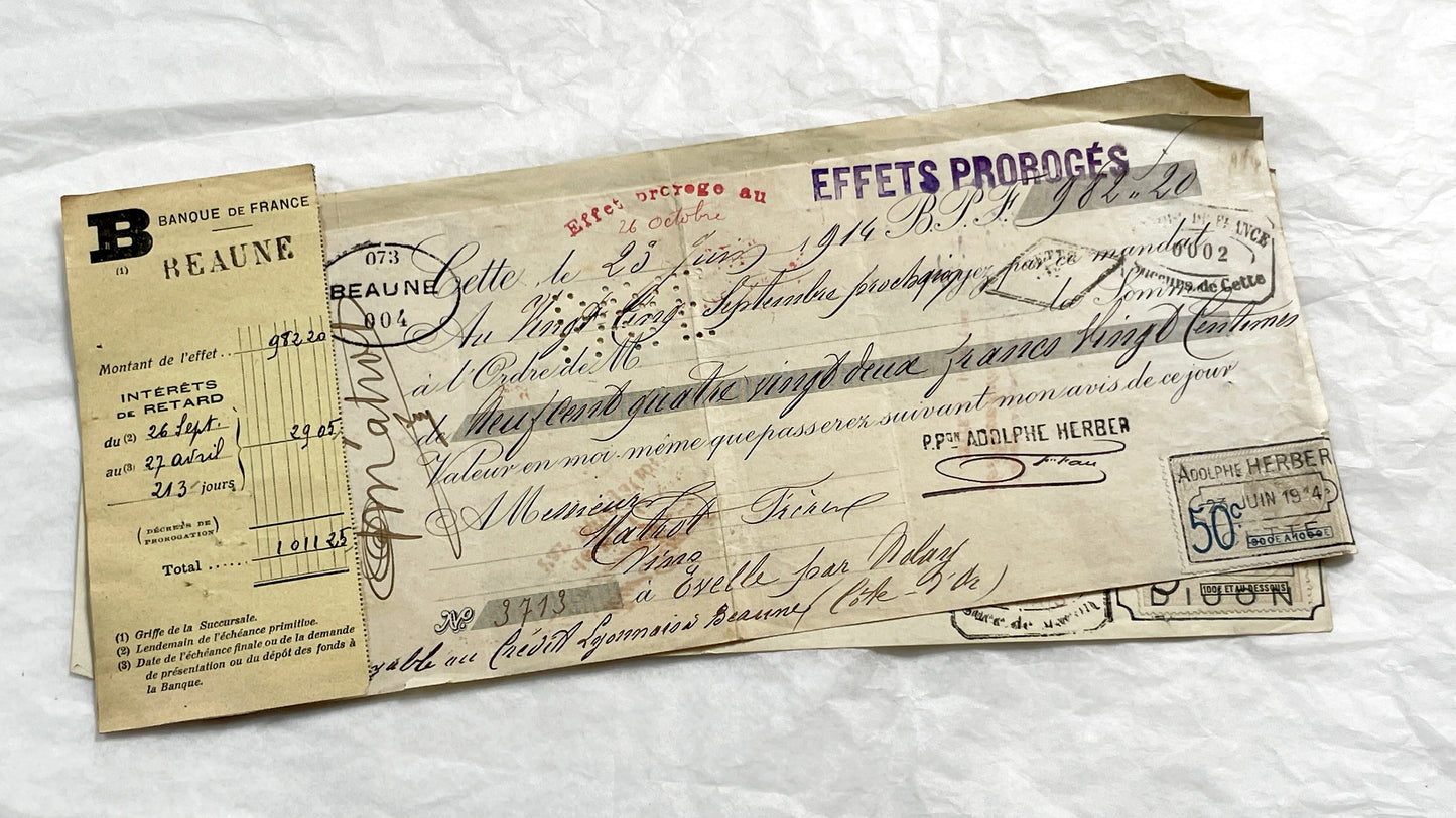 1920s - Lot of 6 Vintage French Bills of Exchange – Handwritten Commercial Documents with Stamps