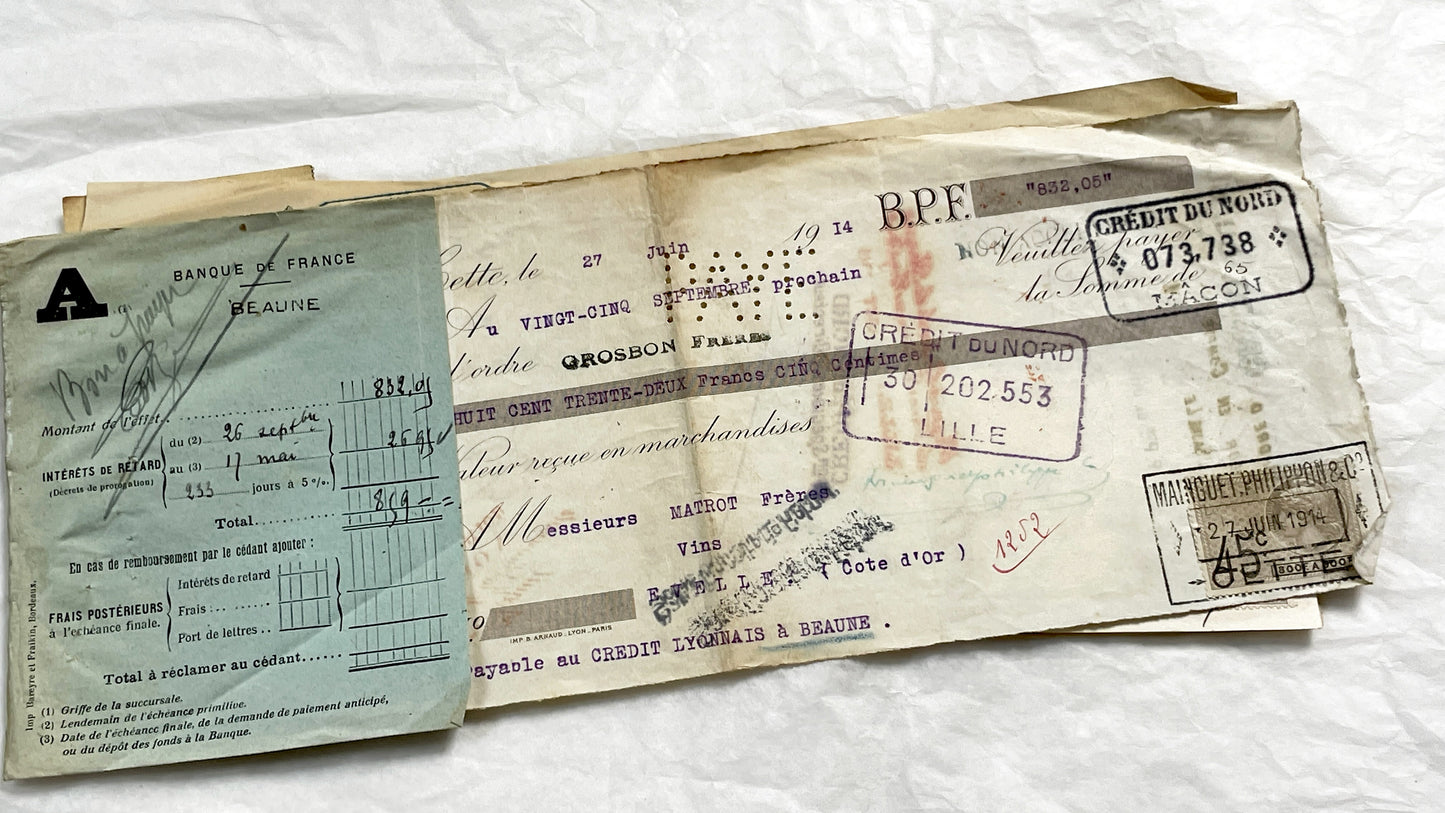 1920s - Lot of 6 Vintage French Bills of Exchange – Handwritten Commercial Documents with Stamps