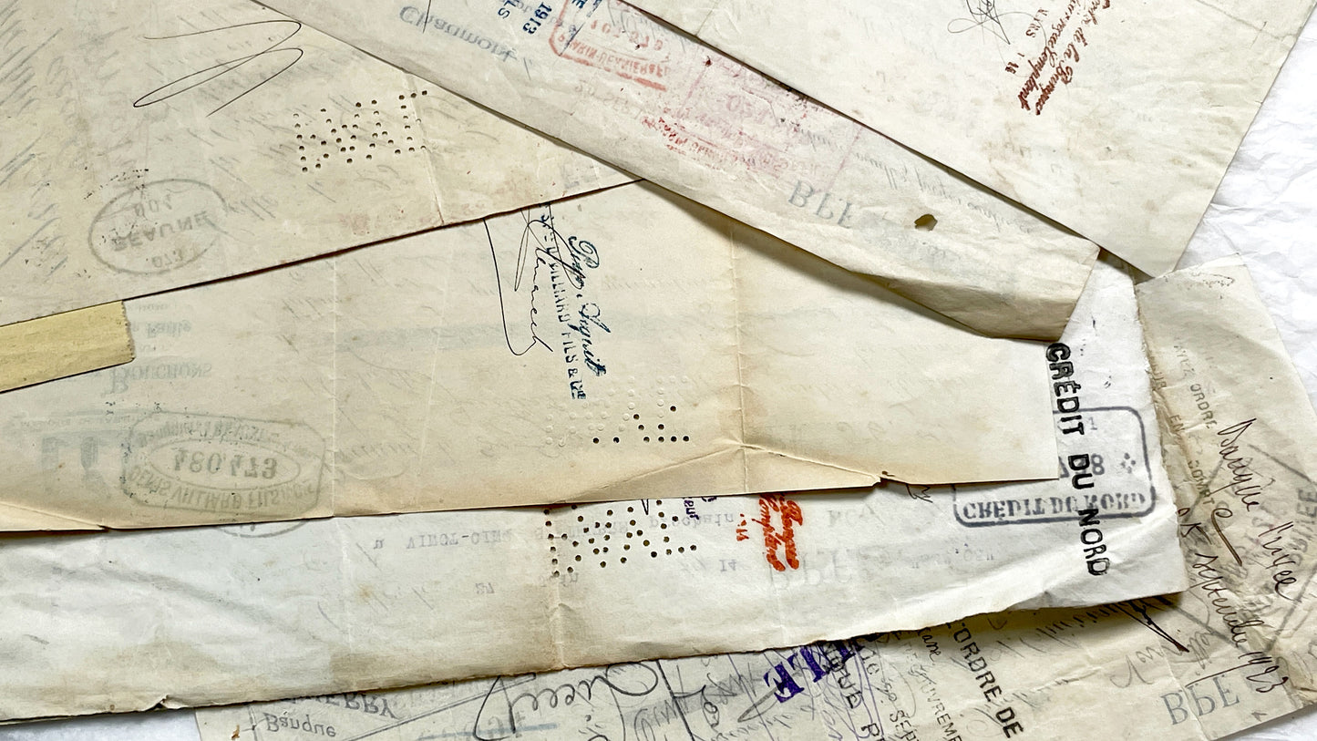 1920s - Lot of 6 Vintage French Bills of Exchange – Handwritten Commercial Documents with Stamps