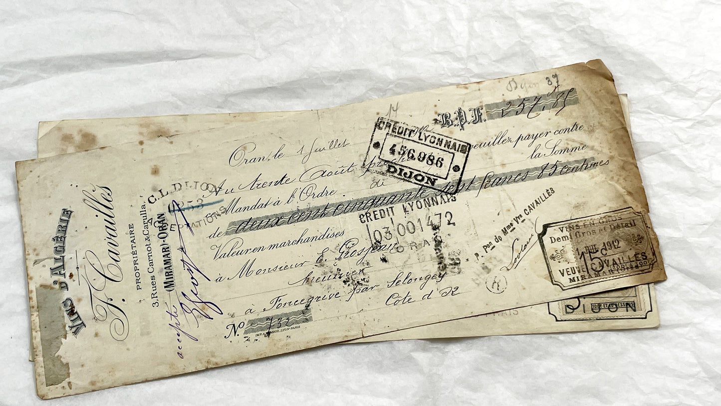 1910s - Lot of 6 Vintage French Bills of Exchange – Handwritten Commercial Documents with Stamps