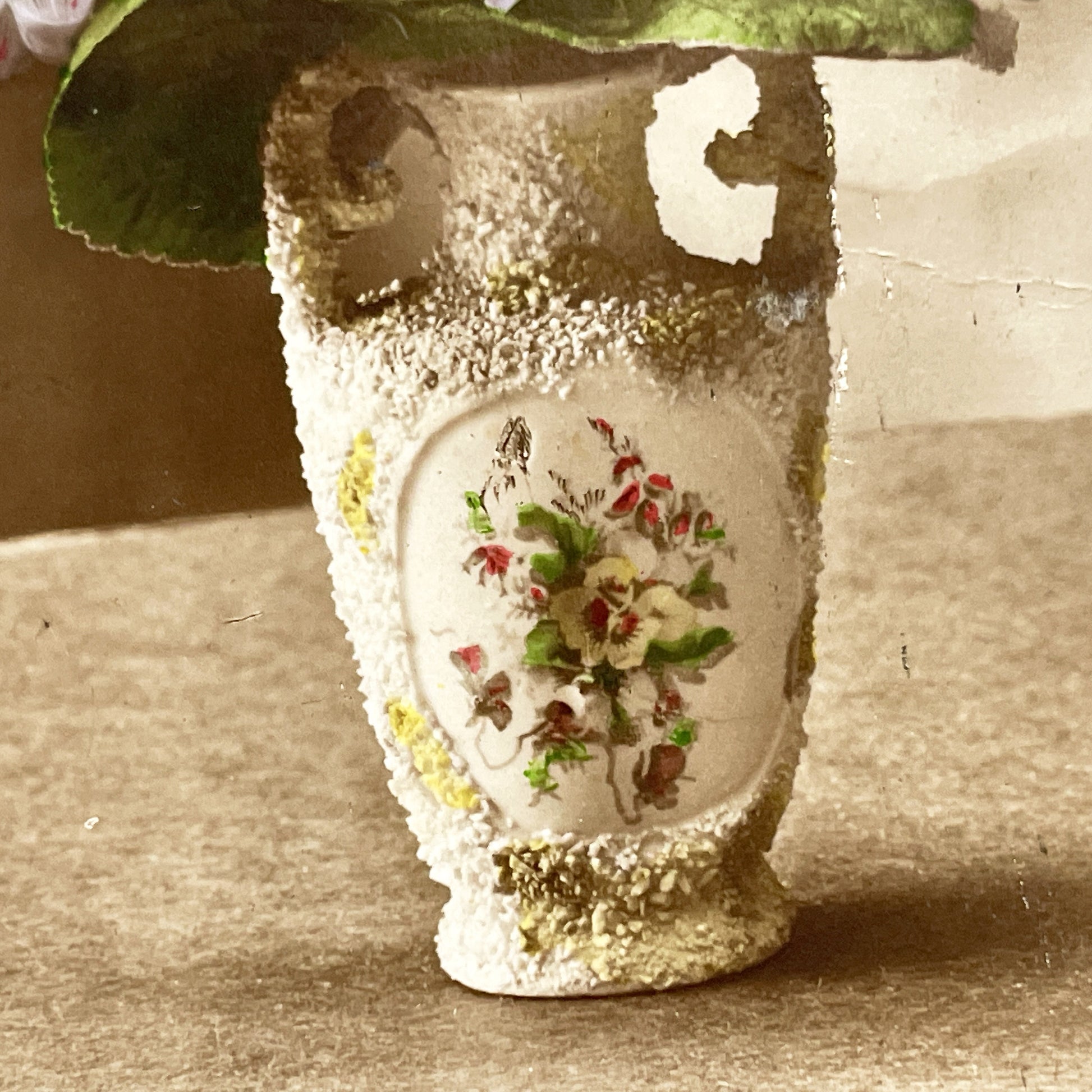 1910s - French New Year Postcard - Hand-Colored Floral Vase With Bonne Année Greeting - Exquisite Antique Flower Ephemera Collectible Card