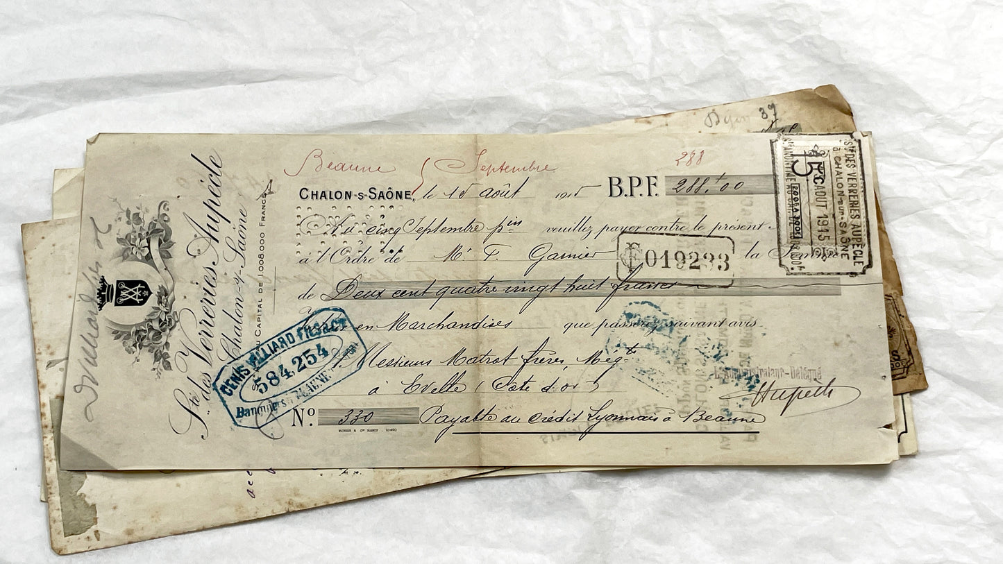 1910s - Lot of 6 Vintage French Bills of Exchange – Handwritten Commercial Documents with Stamps