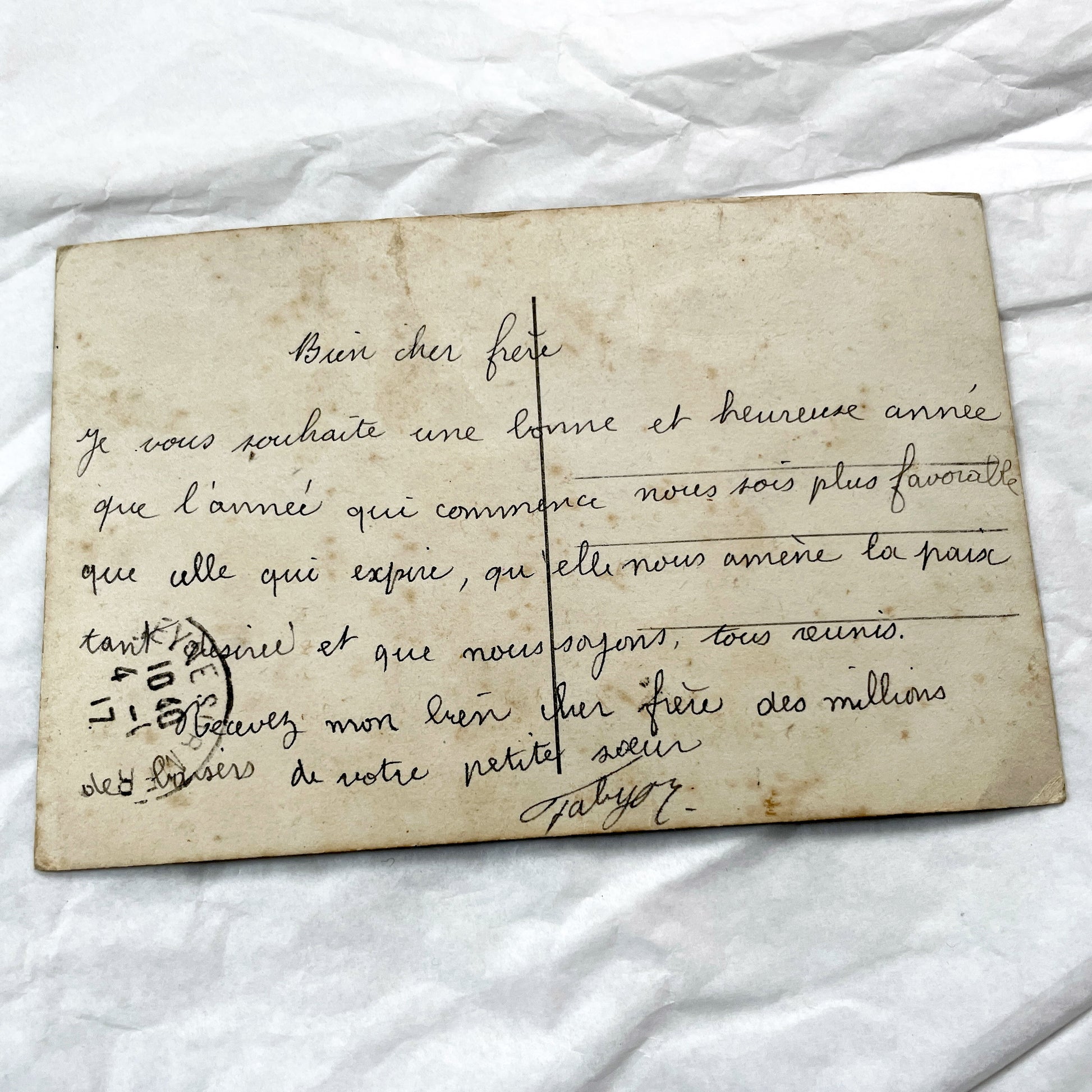 1910s - French New Year Postcard - Hand-Colored Floral Vase With Bonne Année Greeting - Exquisite Antique Flower Ephemera Collectible Card