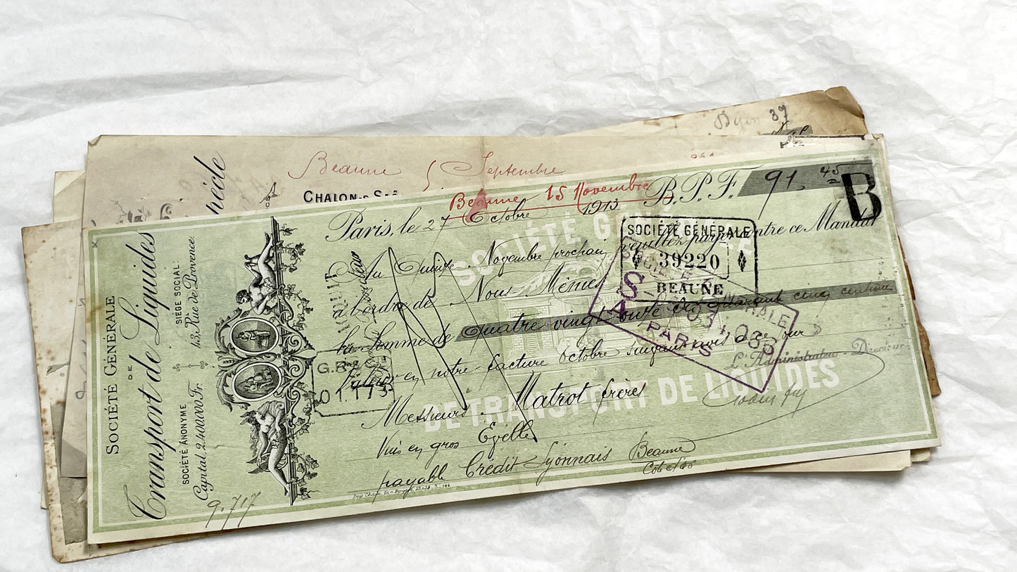 1910s - Lot of 6 Vintage French Bills of Exchange – Handwritten Commercial Documents with Stamps