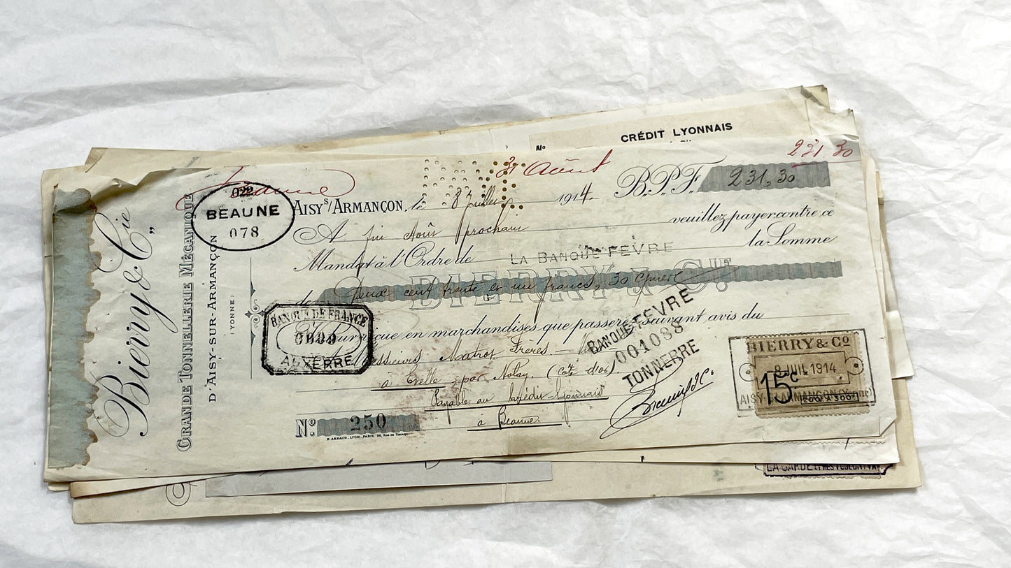 1910s - Lot of 6 Vintage French Bills of Exchange – Handwritten Commercial Documents with Stamps