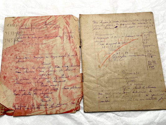 1920s - French School Notebook - Young Girl's Handwritten Exercises - Vintage Educational Ephemera - Original Manuscript