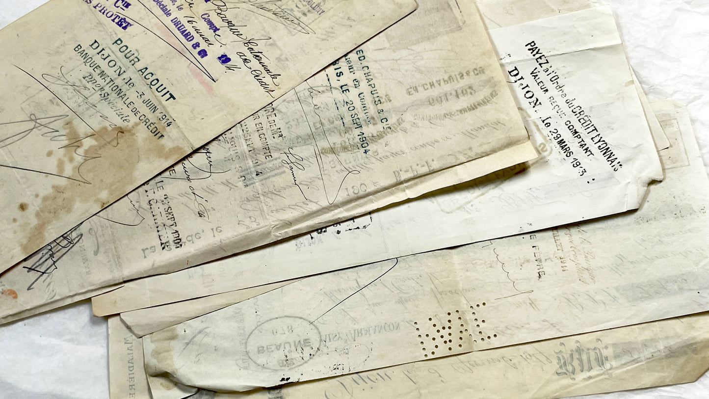 1910s - Lot of 6 Vintage French Bills of Exchange – Handwritten Commercial Documents with Stamps