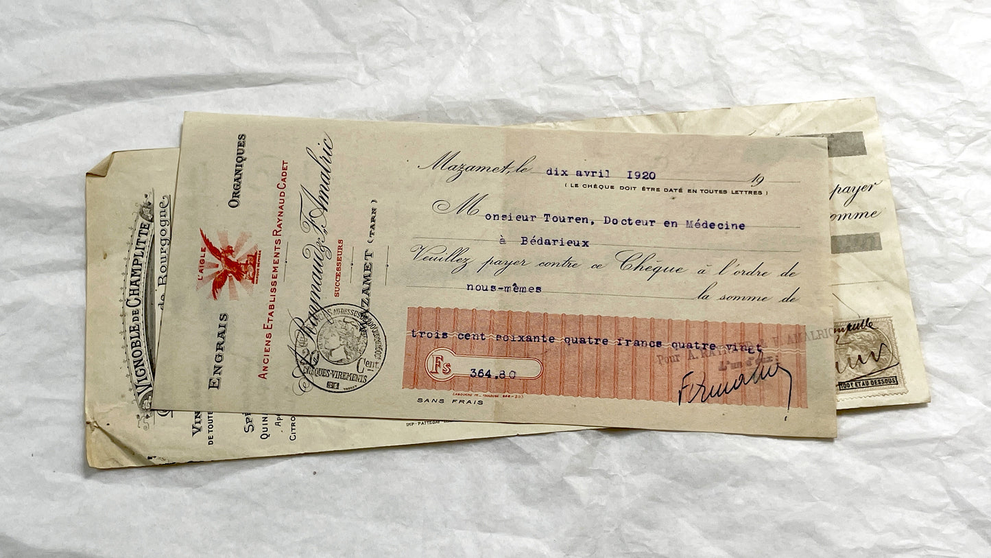 1920s - Lot of 6 Vintage French Bills of Exchange – Handwritten Commercial Documents with Stamps