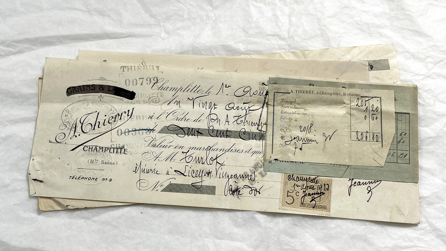 1920s - Lot of 6 Vintage French Bills of Exchange – Handwritten Commercial Documents with Stamps