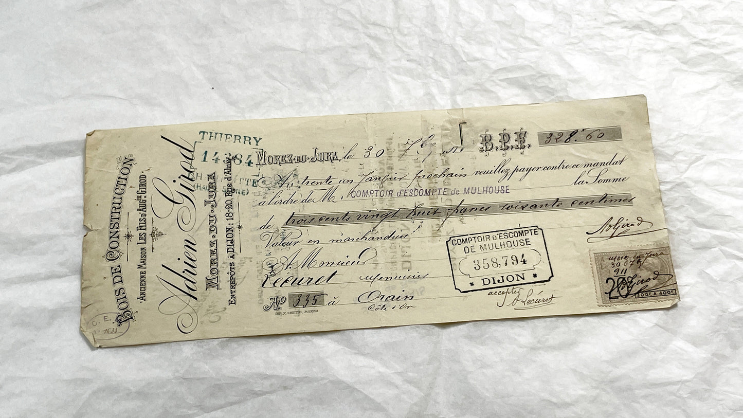 1920s - Lot of 6 Vintage French Bills of Exchange – Handwritten Commercial Documents with Stamps