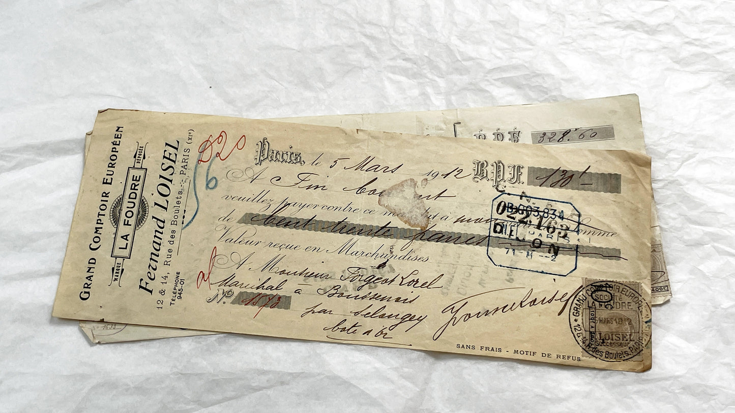 1920s - Lot of 6 Vintage French Bills of Exchange – Handwritten Commercial Documents with Stamps