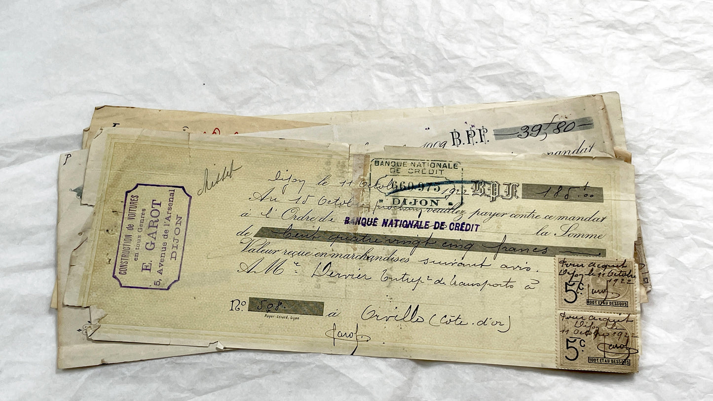1920s - Lot of 6 Vintage French Bills of Exchange – Handwritten Commercial Documents with Stamps