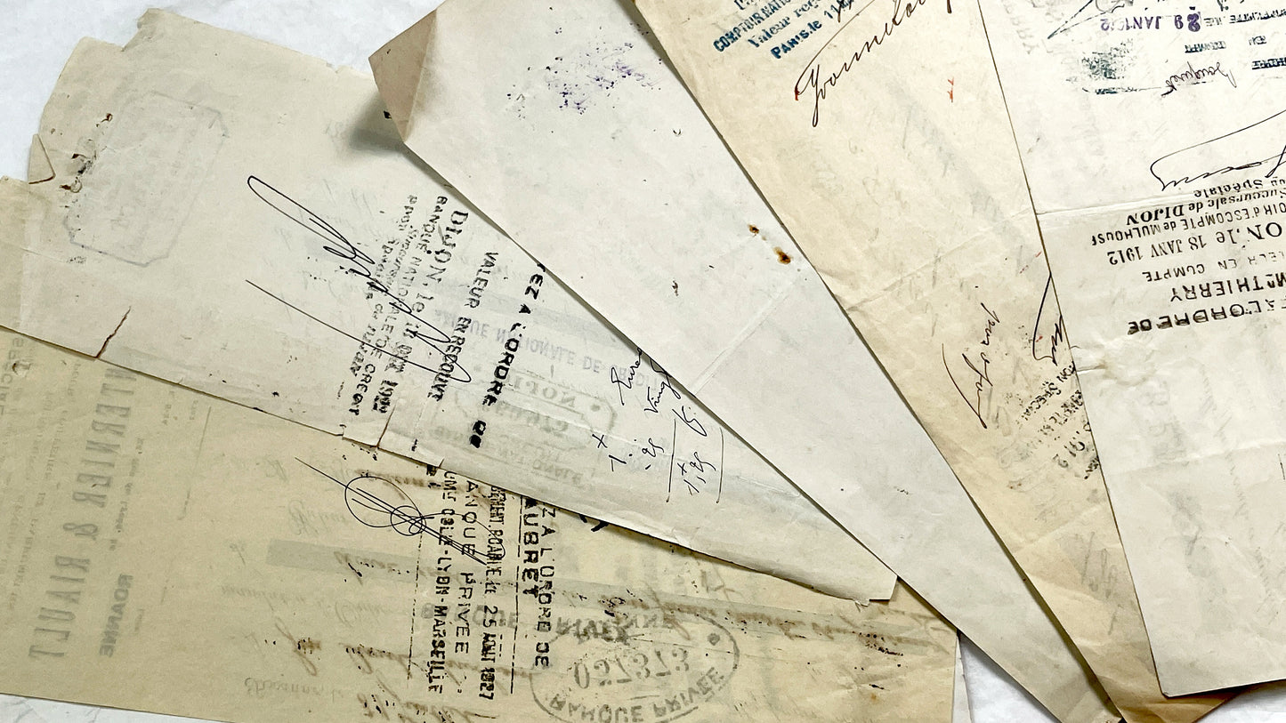 1920s - Lot of 6 Vintage French Bills of Exchange – Handwritten Commercial Documents with Stamps