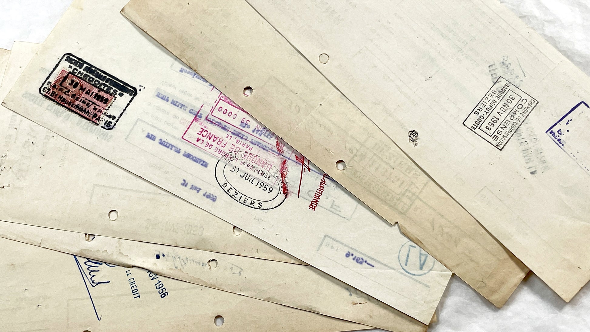 1950s - Lot of 6 Vintage French Bills of Exchange – Handwritten Commercial Documents with Stamps