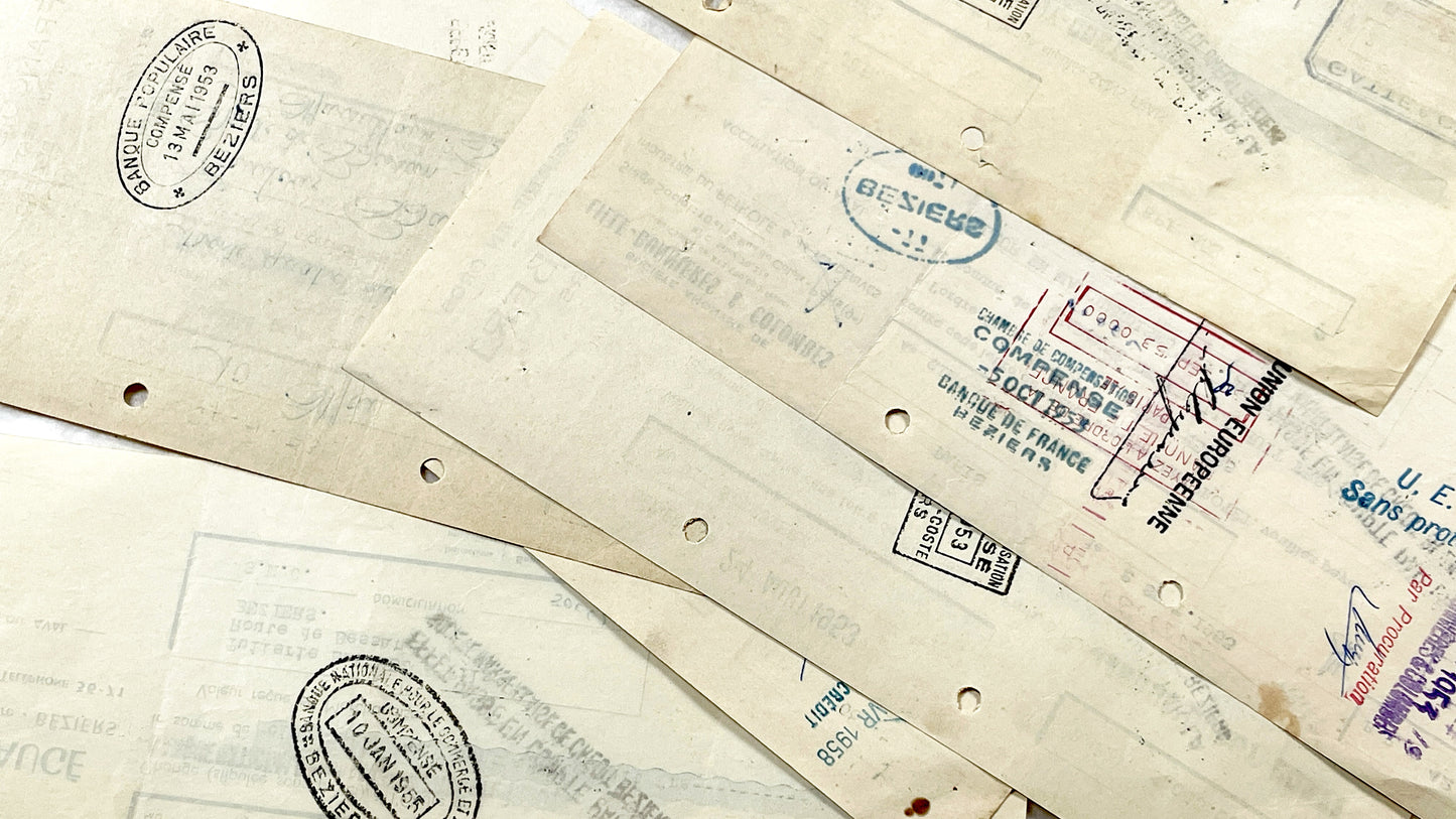 1950s - Lot of 6 Vintage French Bills of Exchange – Handwritten Commercial Documents with Stamps