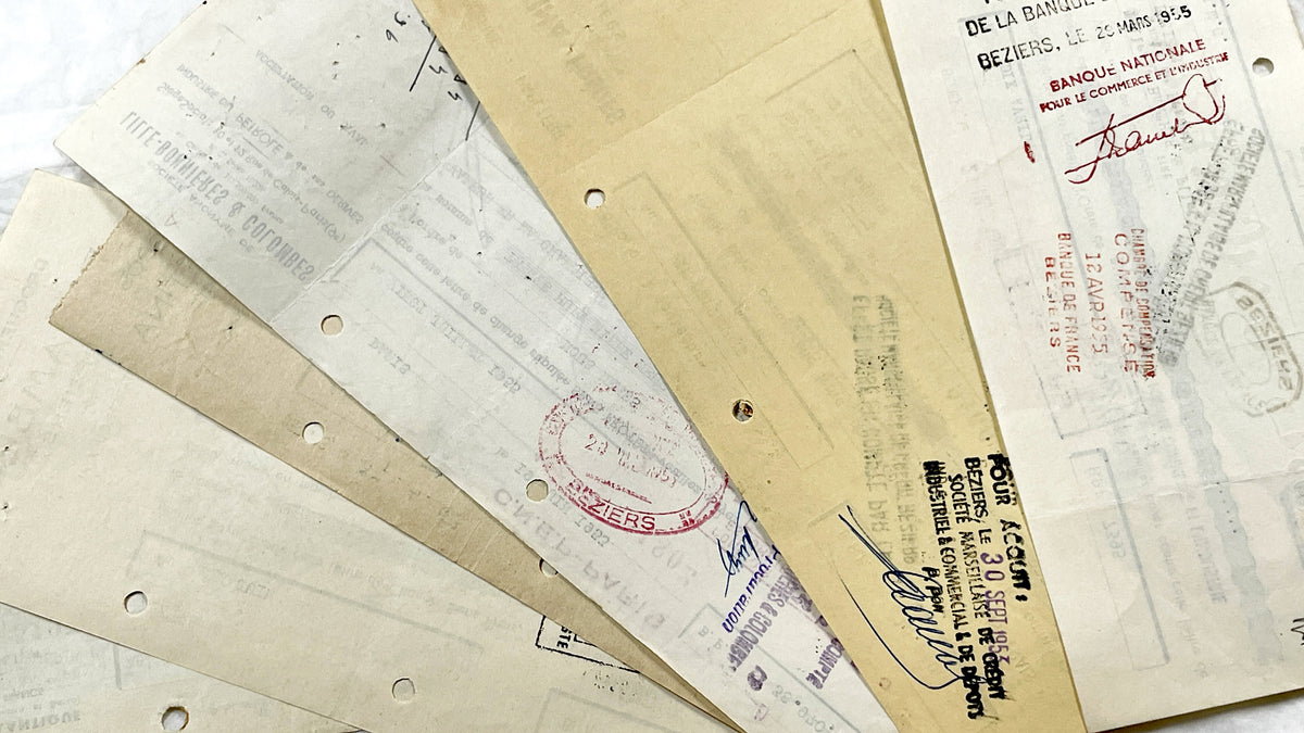 1950s - Lot of 6 Vintage French Bills of Exchange – Handwritten Commercial Documents with Stamps
